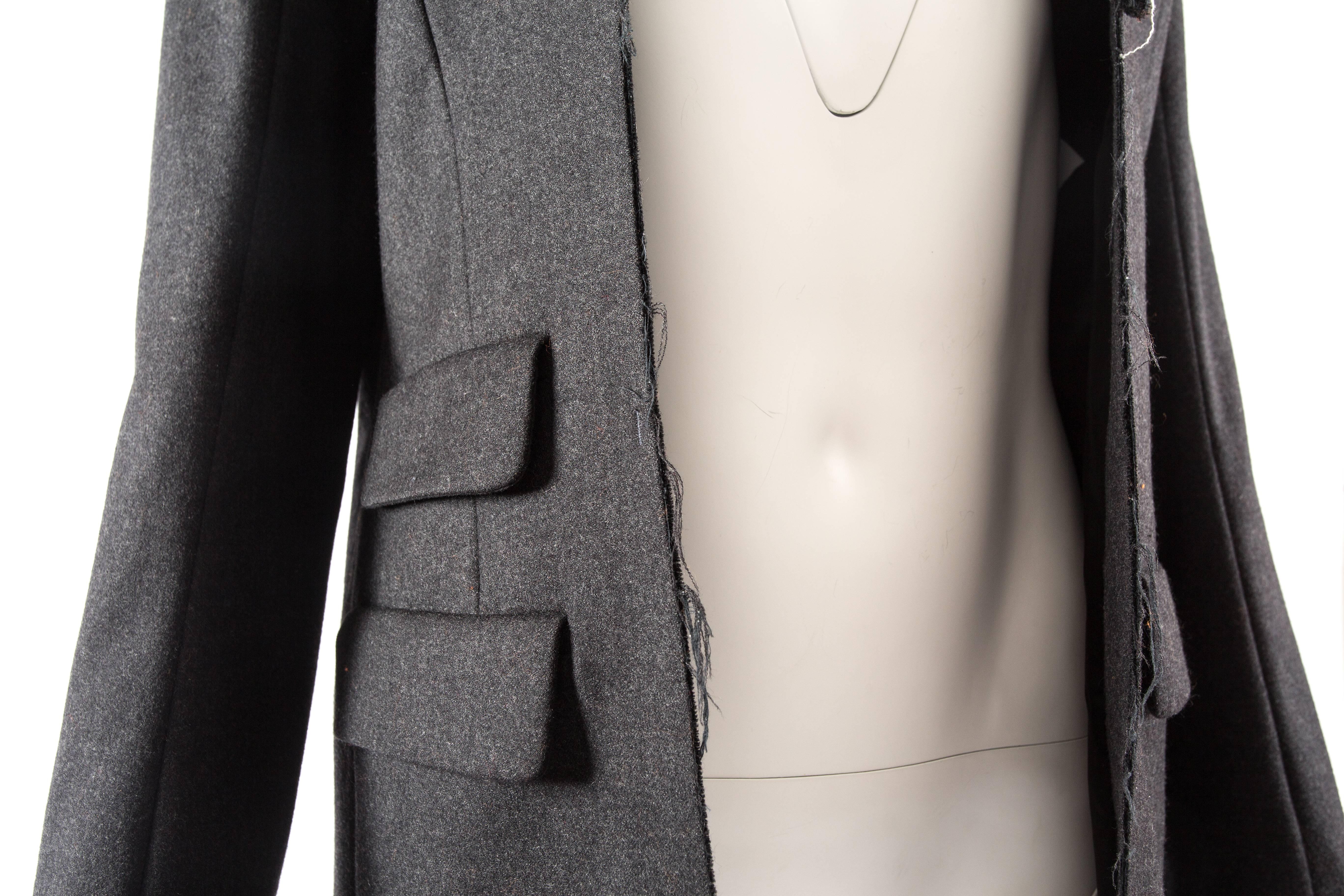Women's Martin Margiela grey wool deconstructed blazer jacket and apron set, fw 2003 For Sale