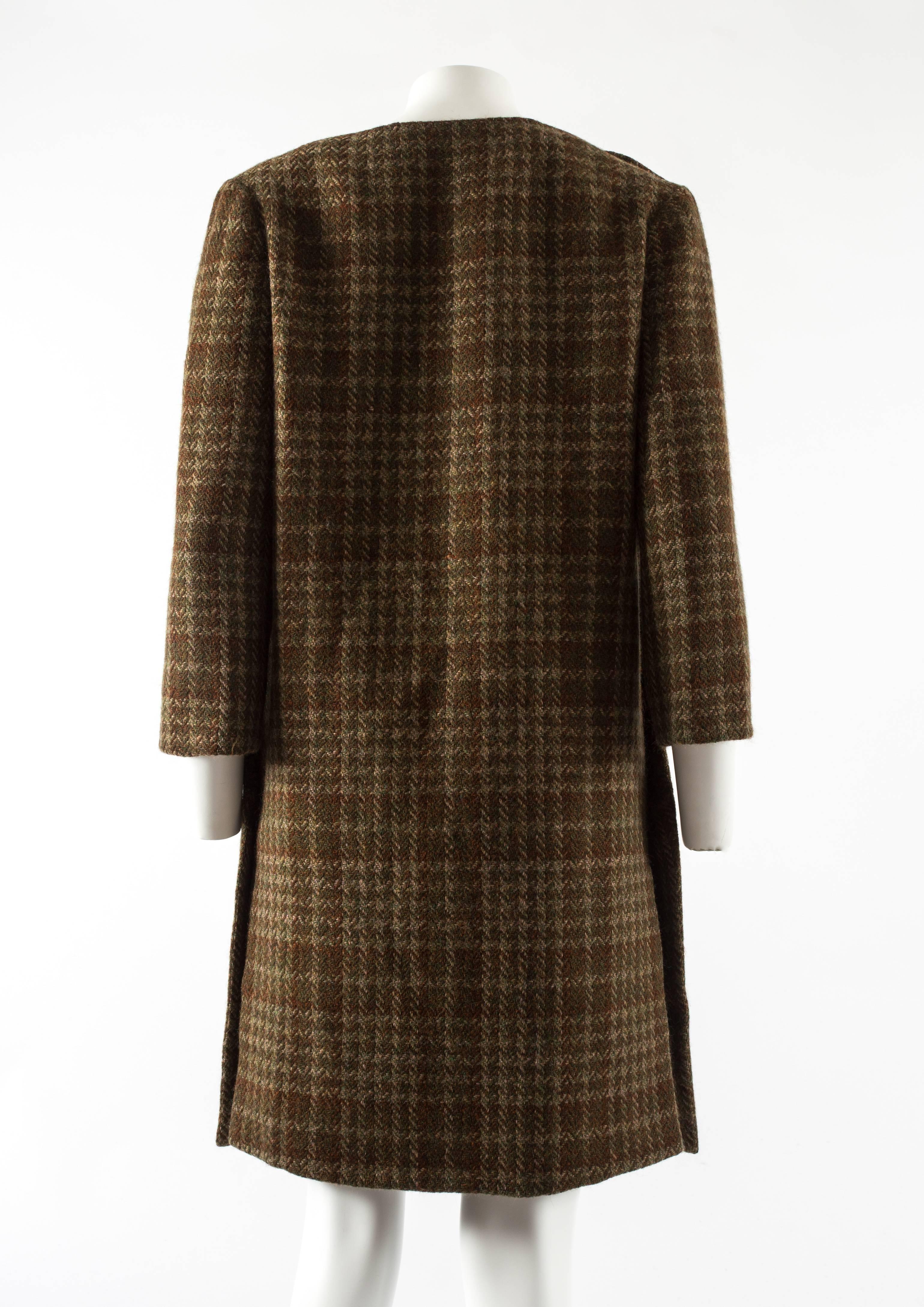 Black Jeanne Lanvin haute couture green tartan tweed coat and skirt set, c. 1940s For Sale
