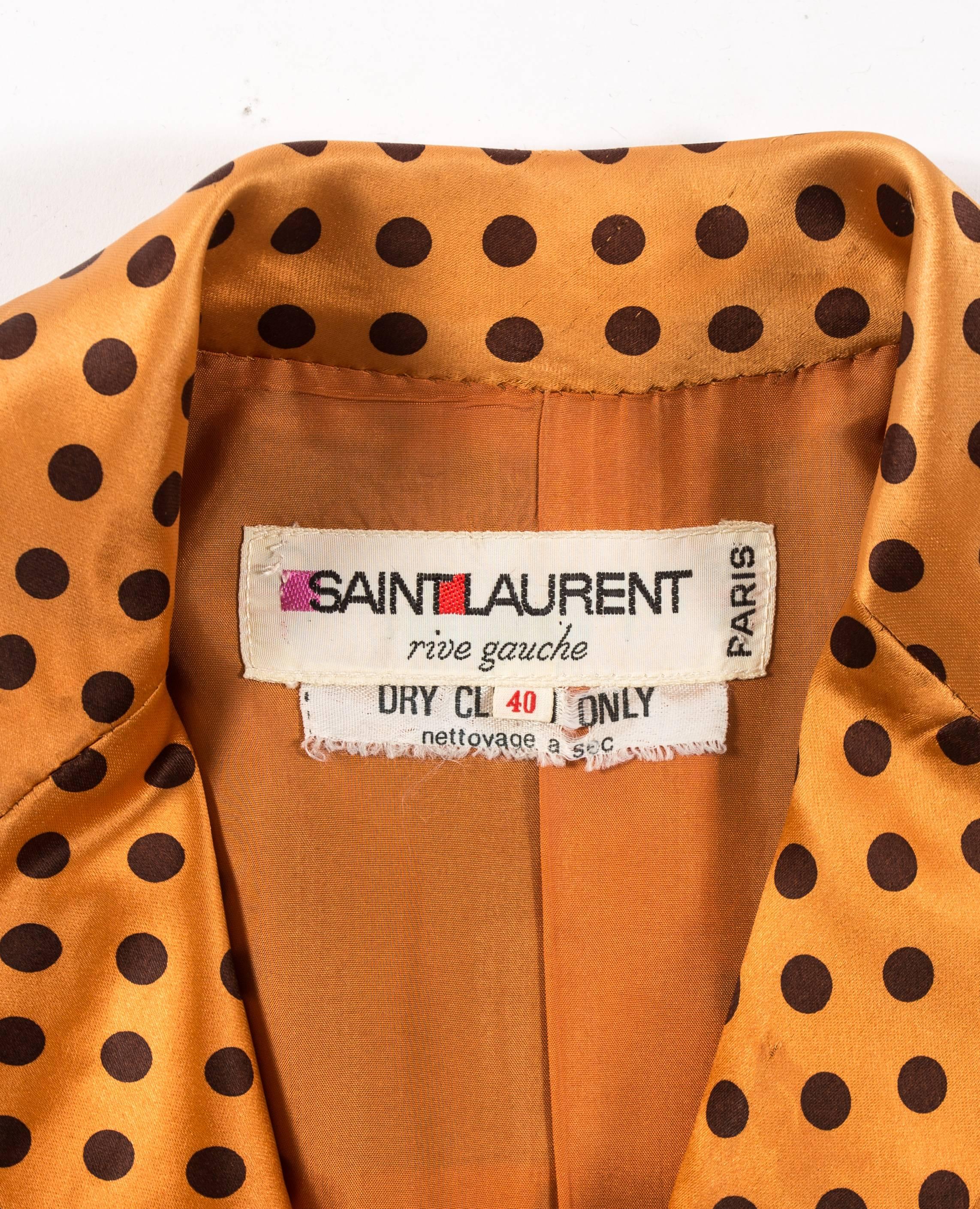 Orange Yves Saint Laurent 1971 orange polkadot silk pyjama pant suit