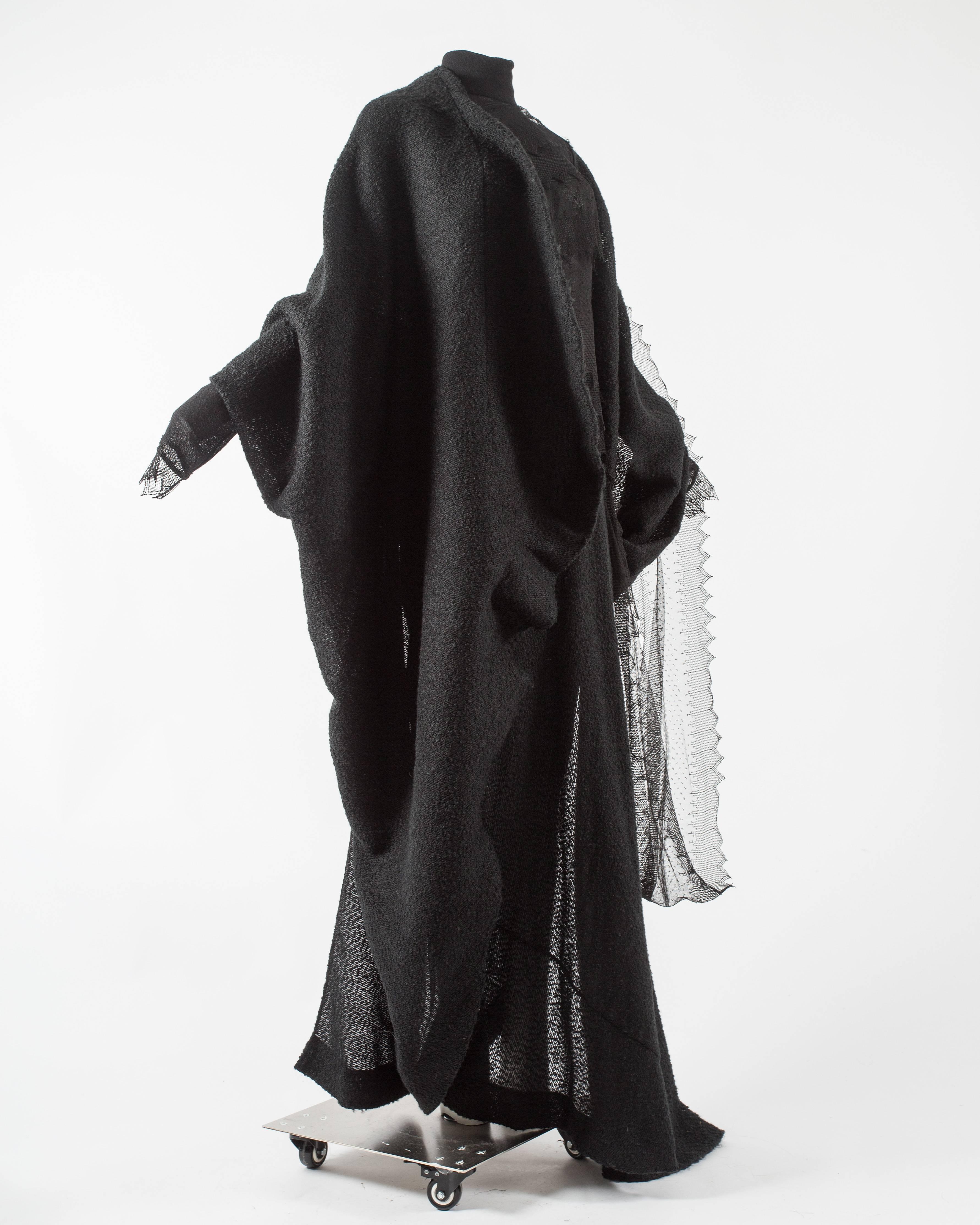 Black Ocimar Versolato Haute Couture black bouclé wool and knitted lace dress, fw 1998 For Sale