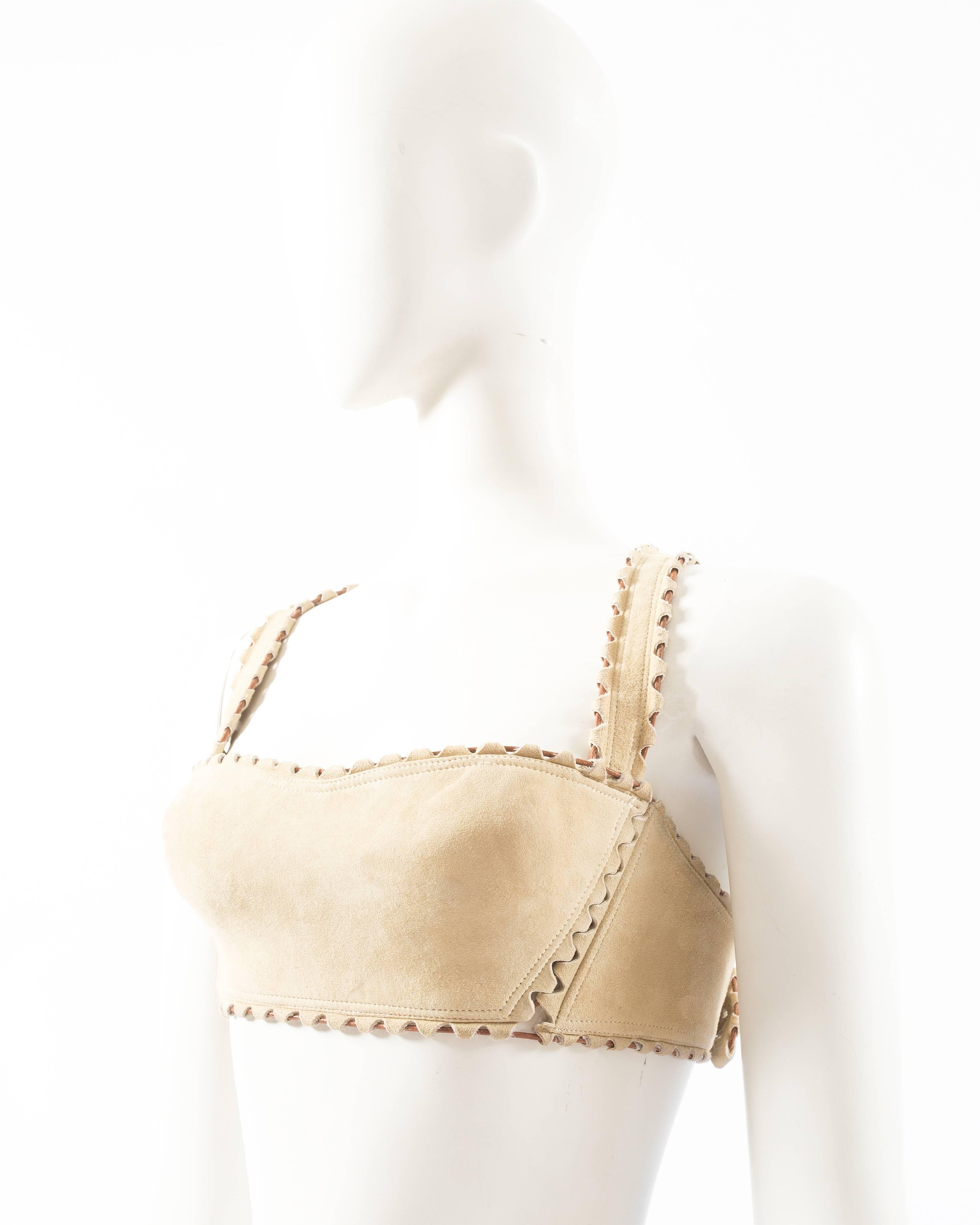 Alaia Spring-Summer 1992 cream suede lace up bra In Excellent Condition In London, GB