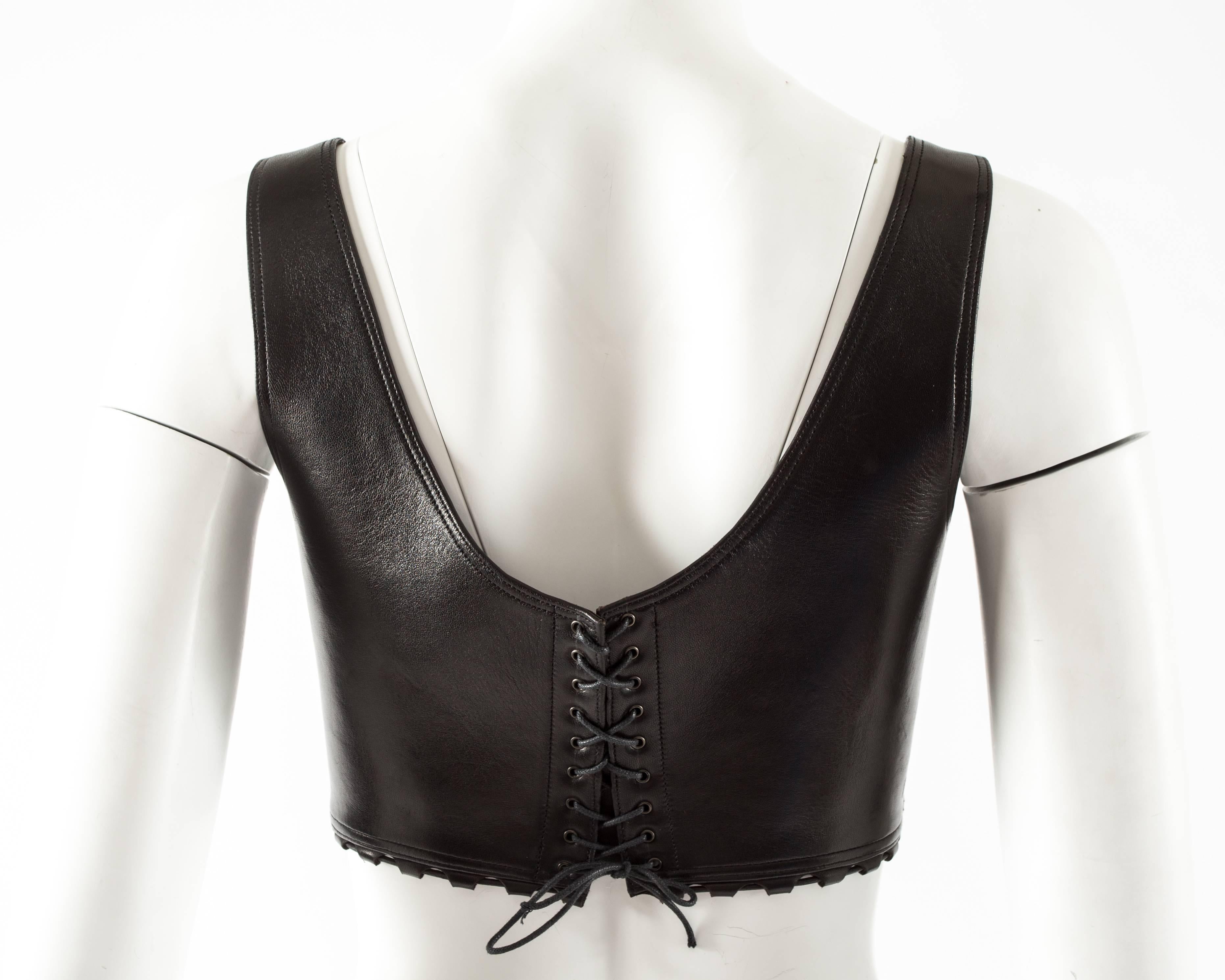 Alaia Spring-Summer 1992 black leather lace up bra 1