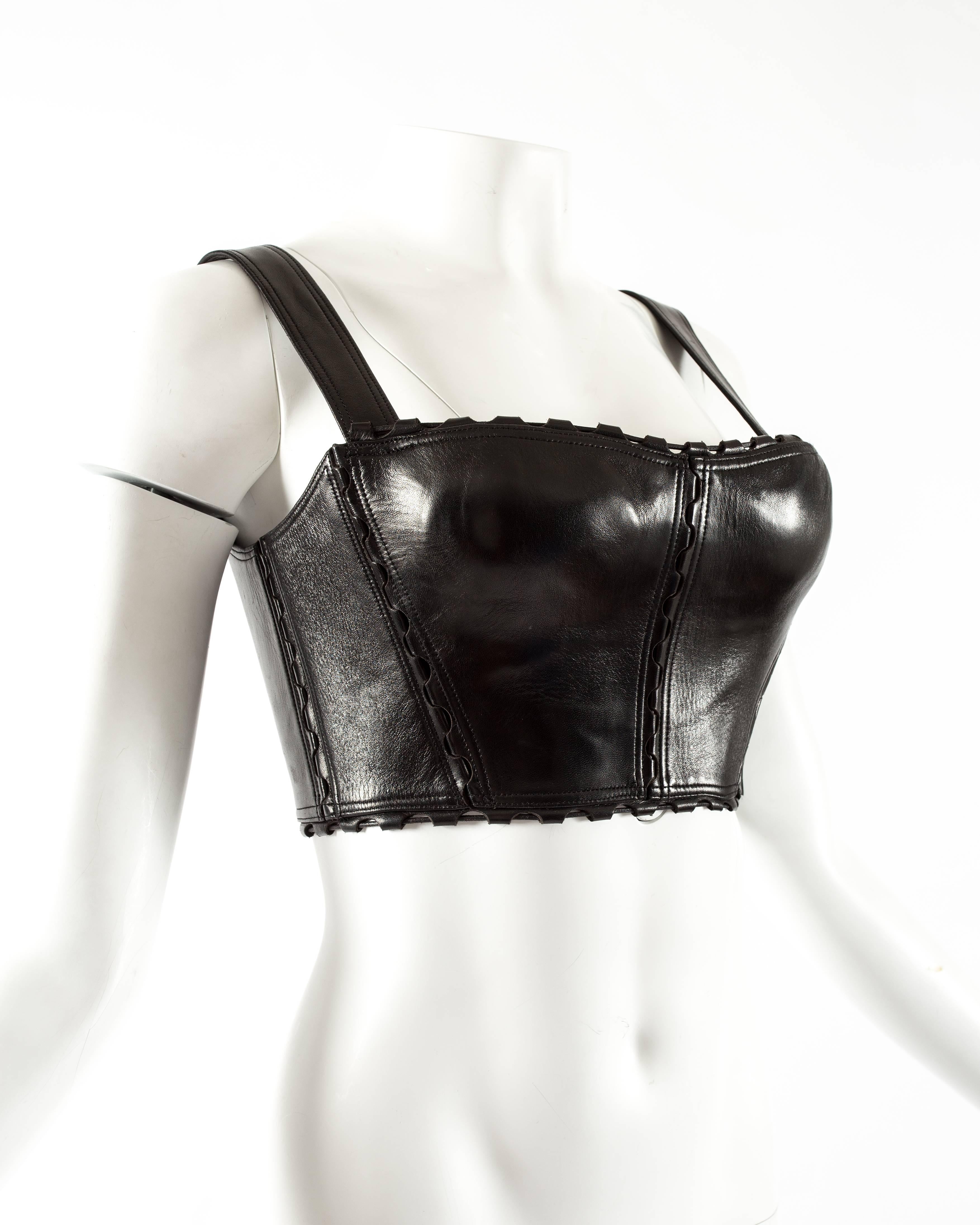 Azzedine Alaia Spring-Summer 1992 black leather lace up bra