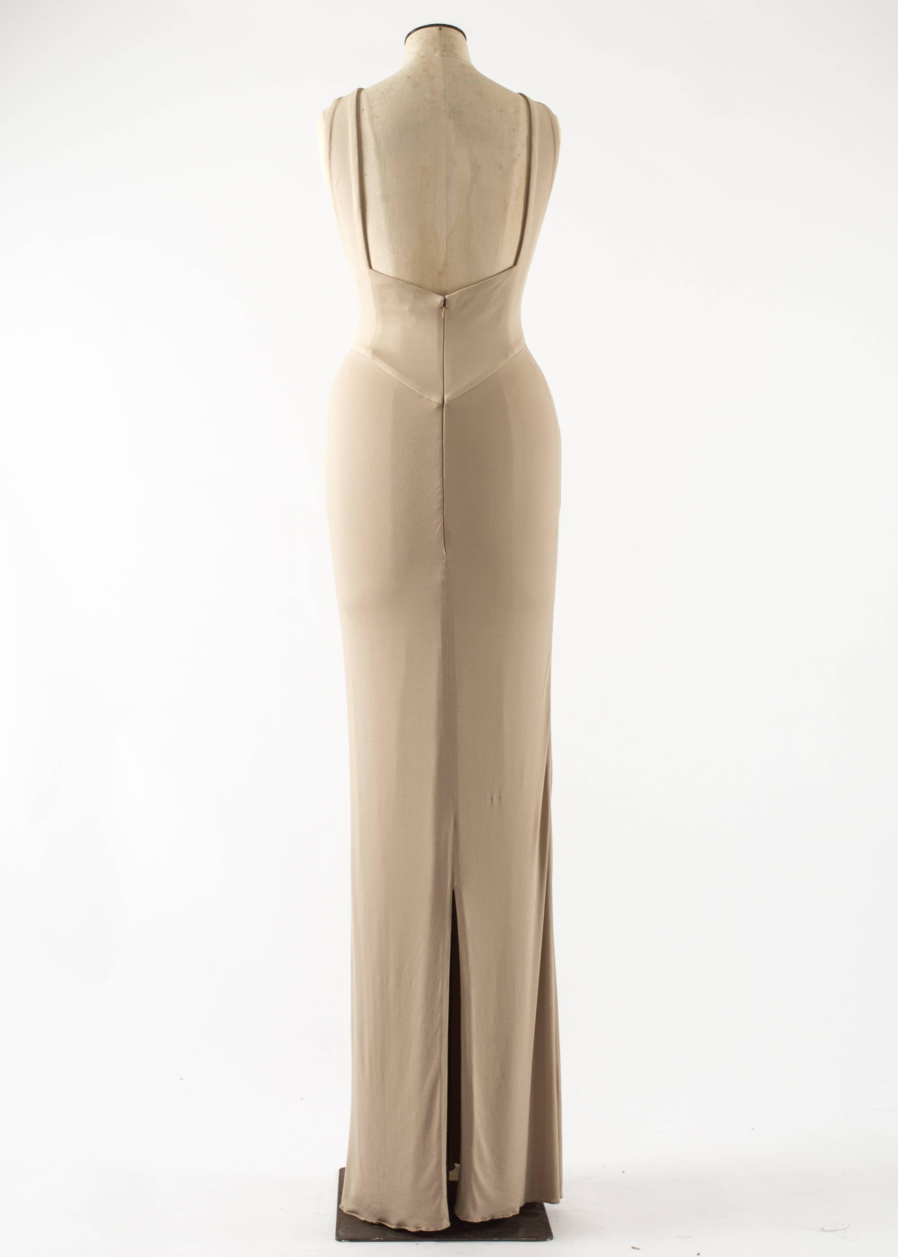 Beige Guy Laroche by Hervé Léger beige pleated jersey evening dress, ss 2006