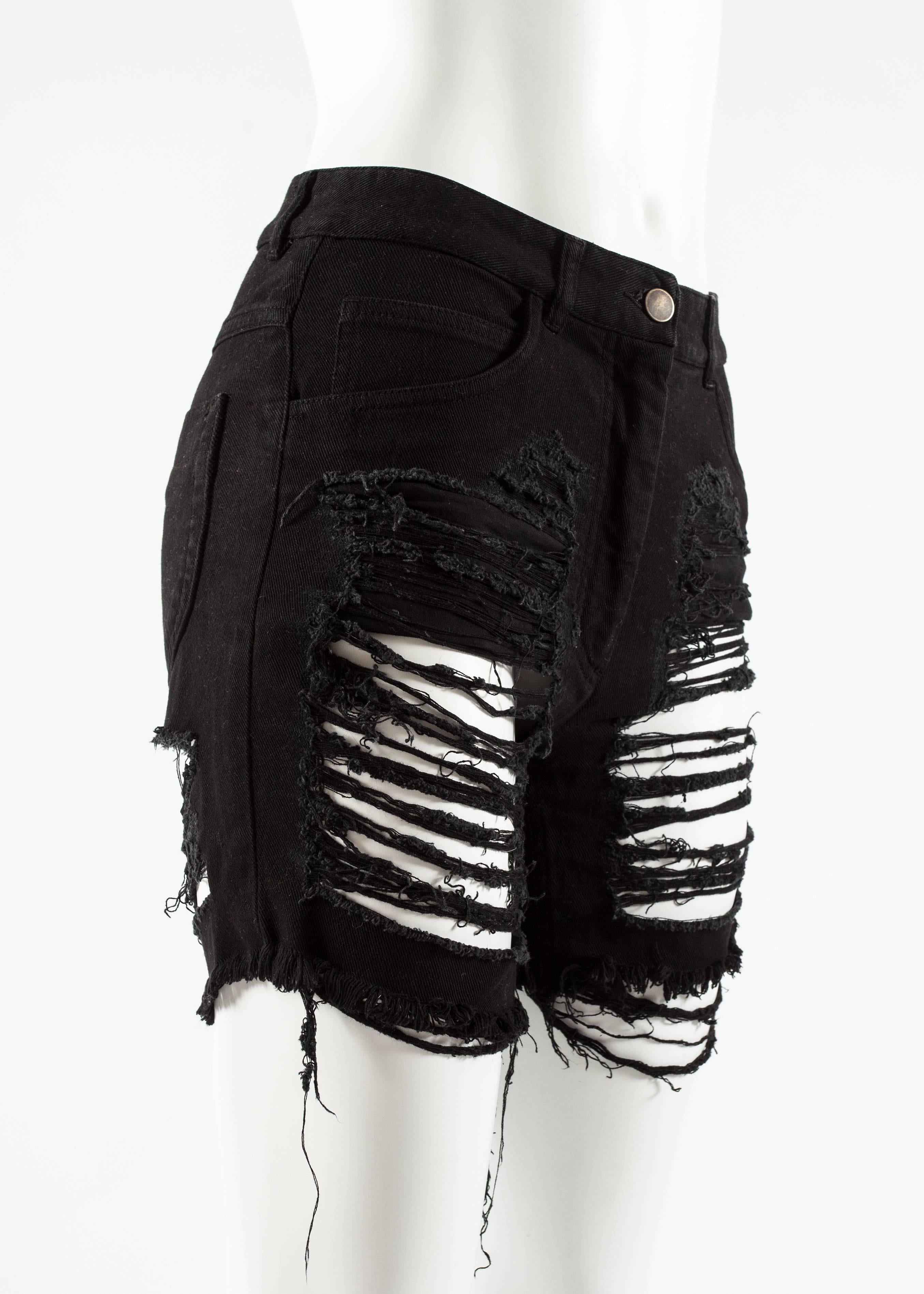 Women's Maison Martin Margiela Spring-Summer 2008 black denim ripped shorts 