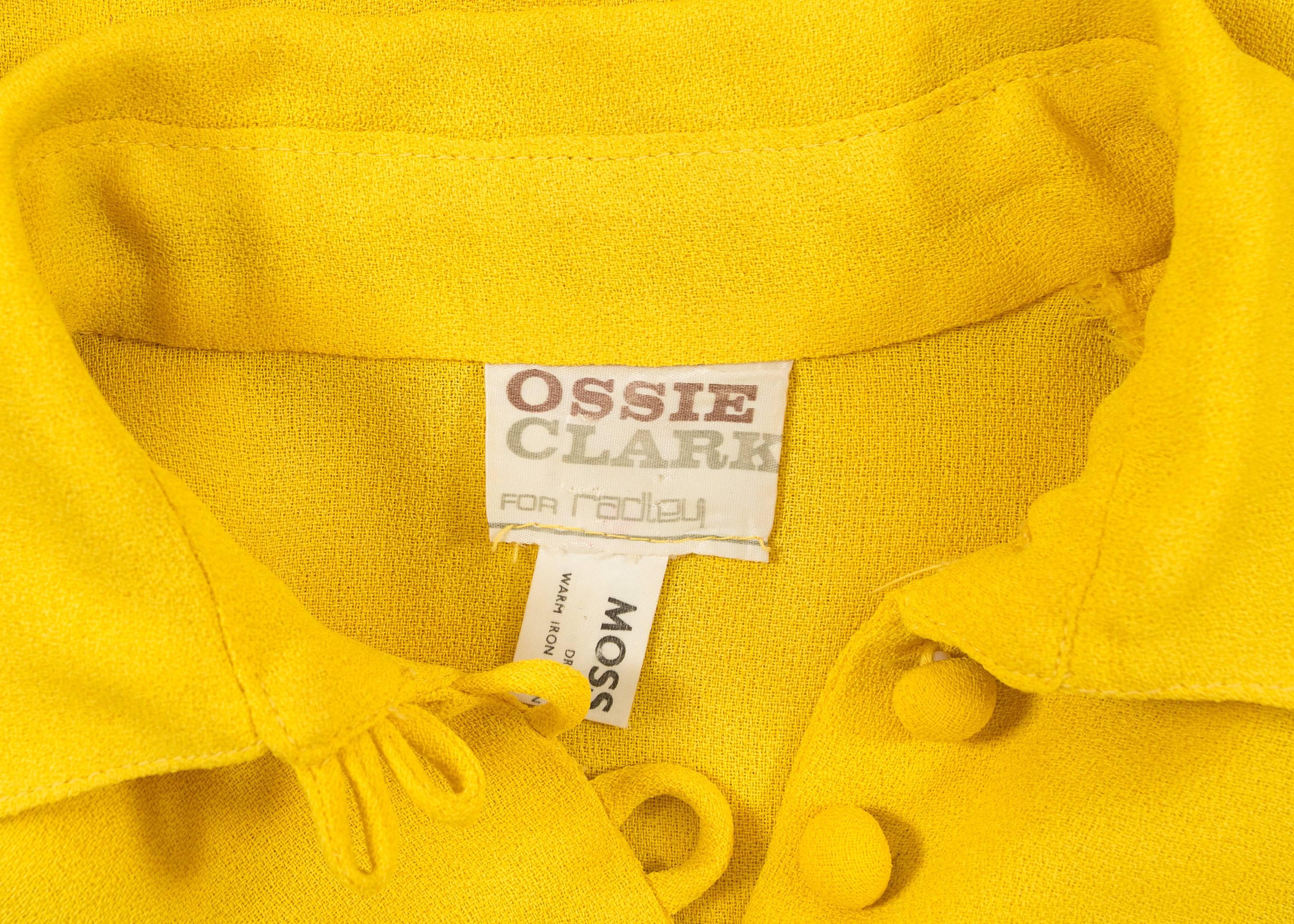 Ossie Clark 1970 Canary Yellow Moss Crepe Maxi Dress 2