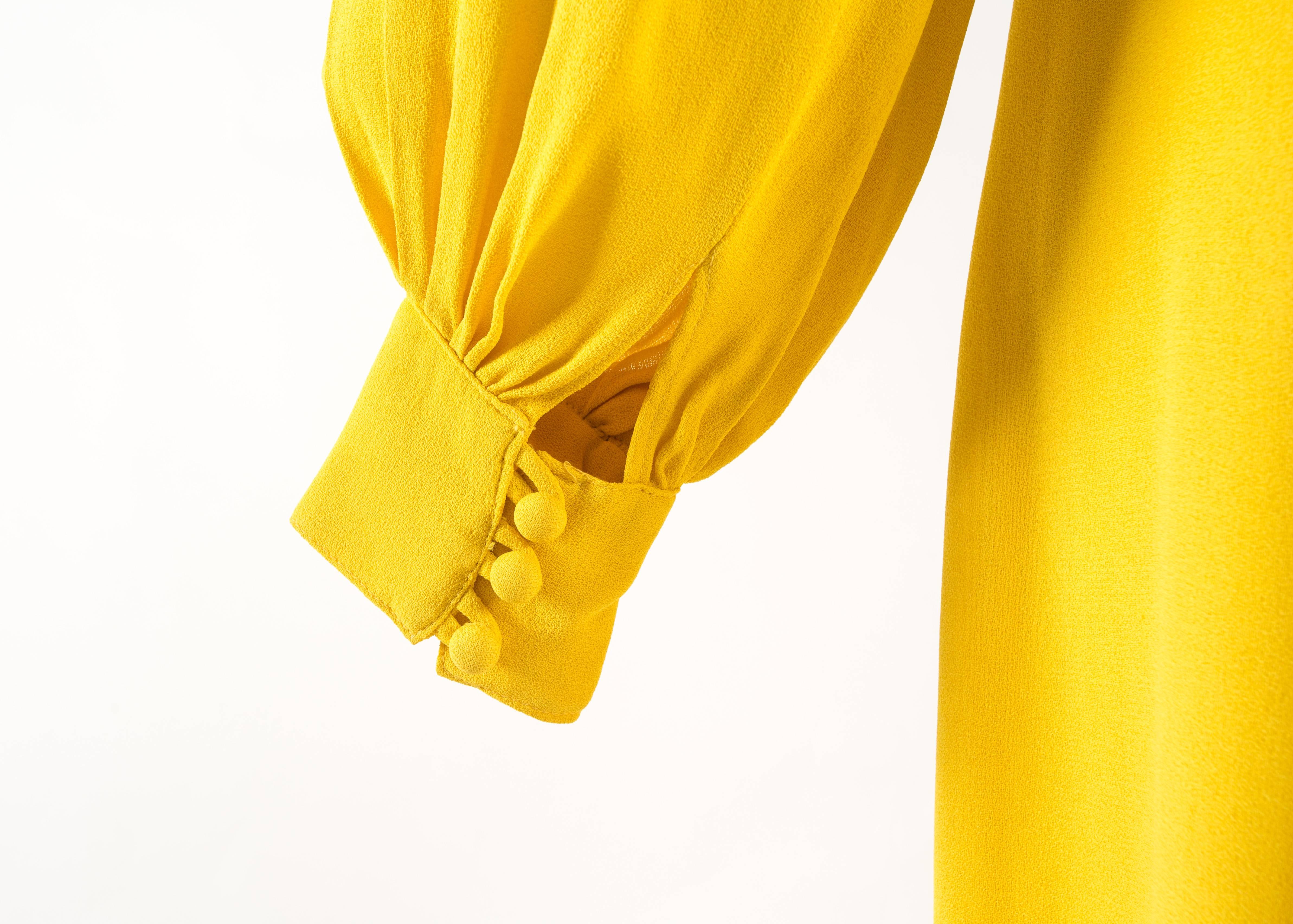 Ossie Clark 1970 Canary Yellow Moss Crepe Maxi Dress 1