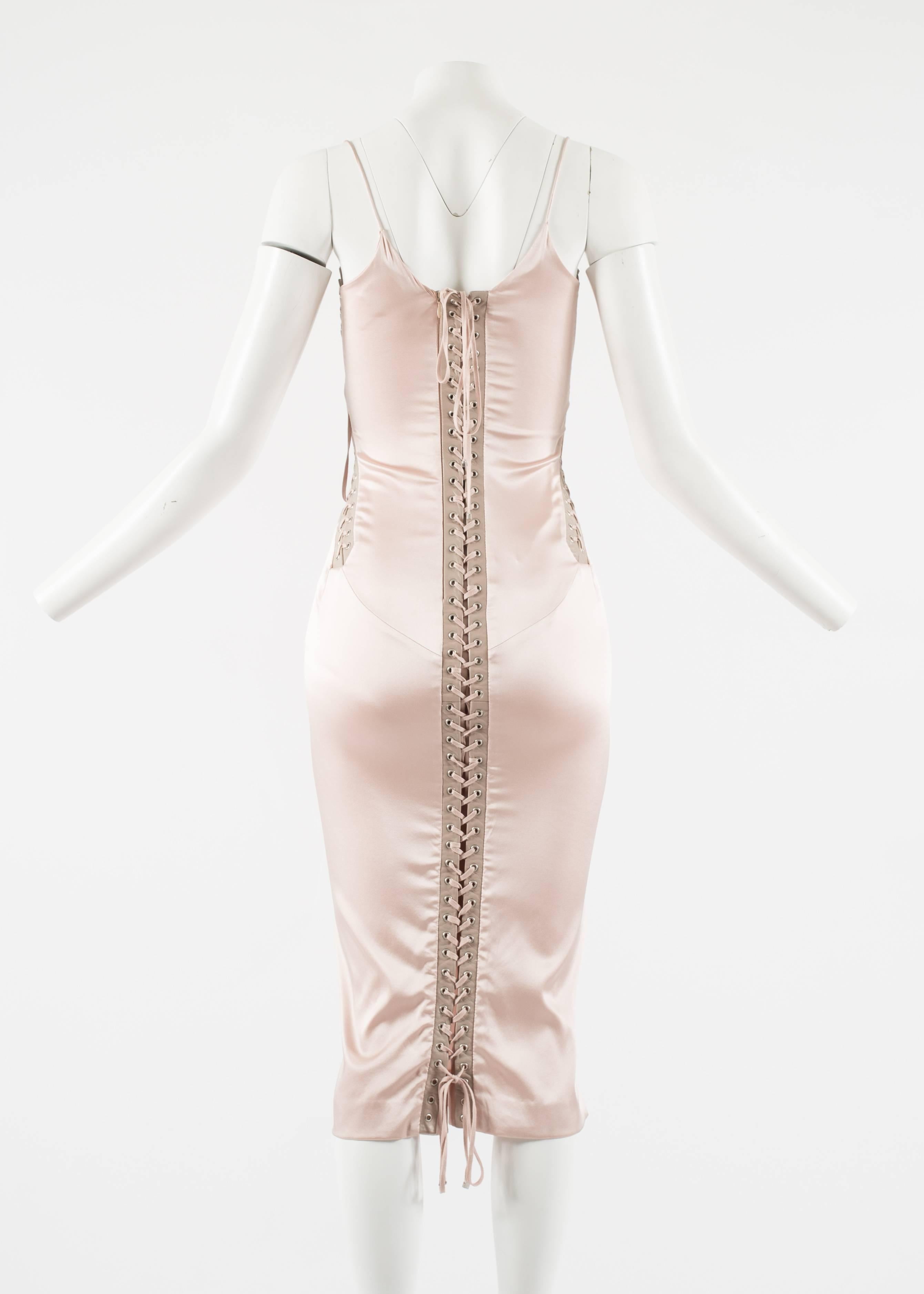 Dolce & Gabbana Spring-Summer 2003 pink silk and leather lace up evening dress 1