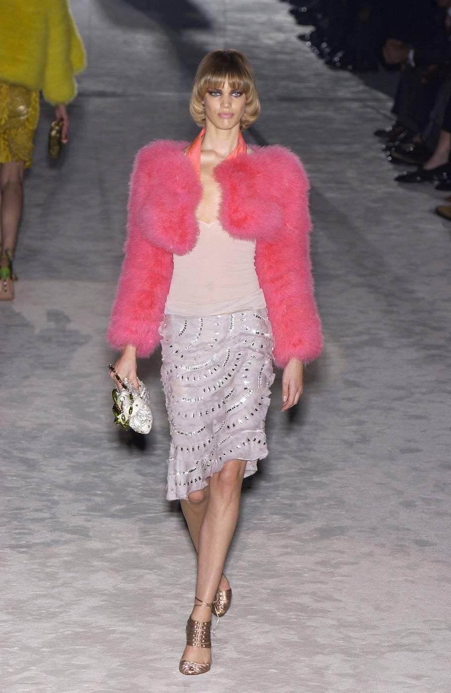 Tom Ford for Gucci Spring-Summer 2004 hot pink marabou bolero jacket with silk halter-neck strap