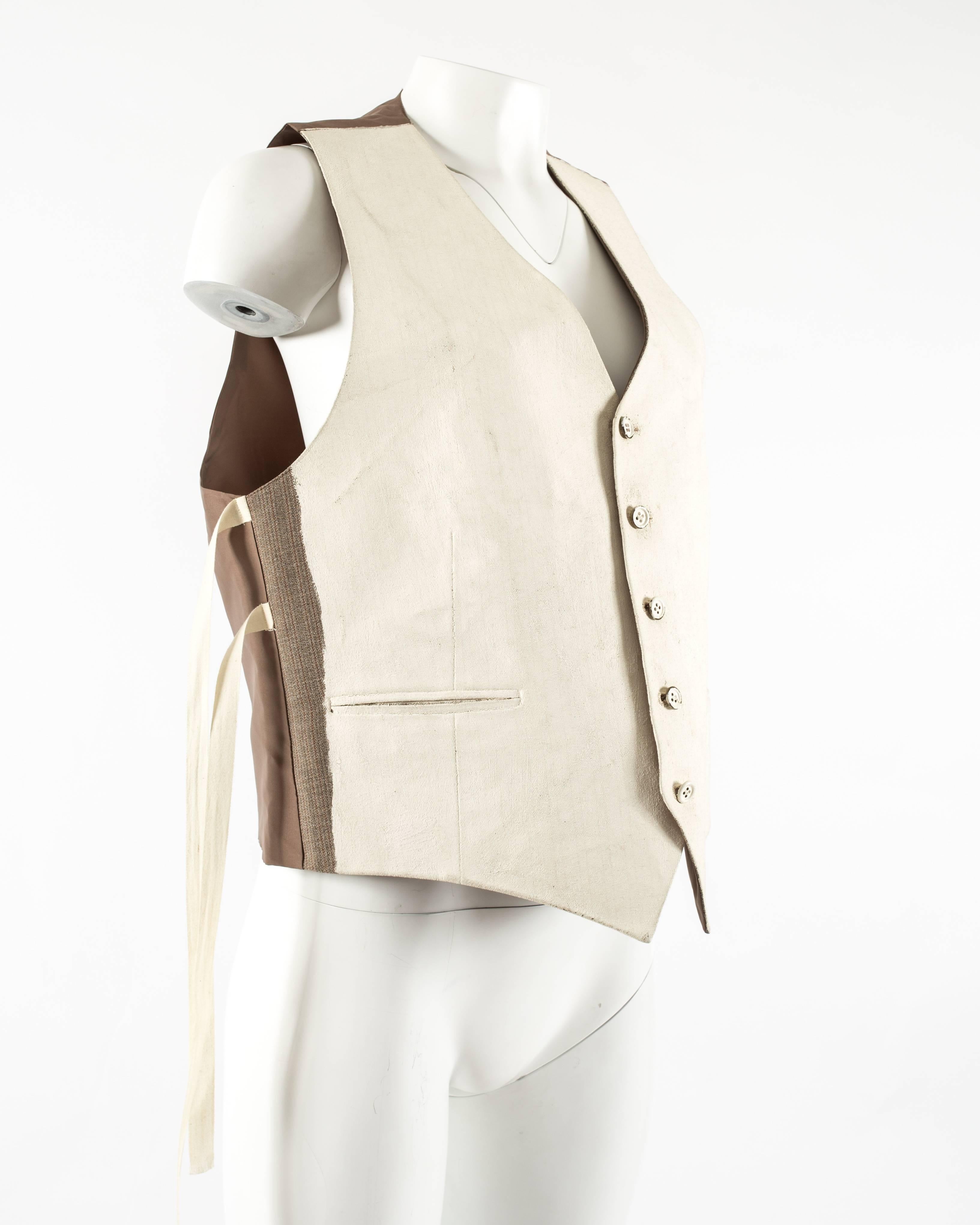 Beige Martin Margiela white-painted oversized artisanal waistcoat, ss 1993 For Sale