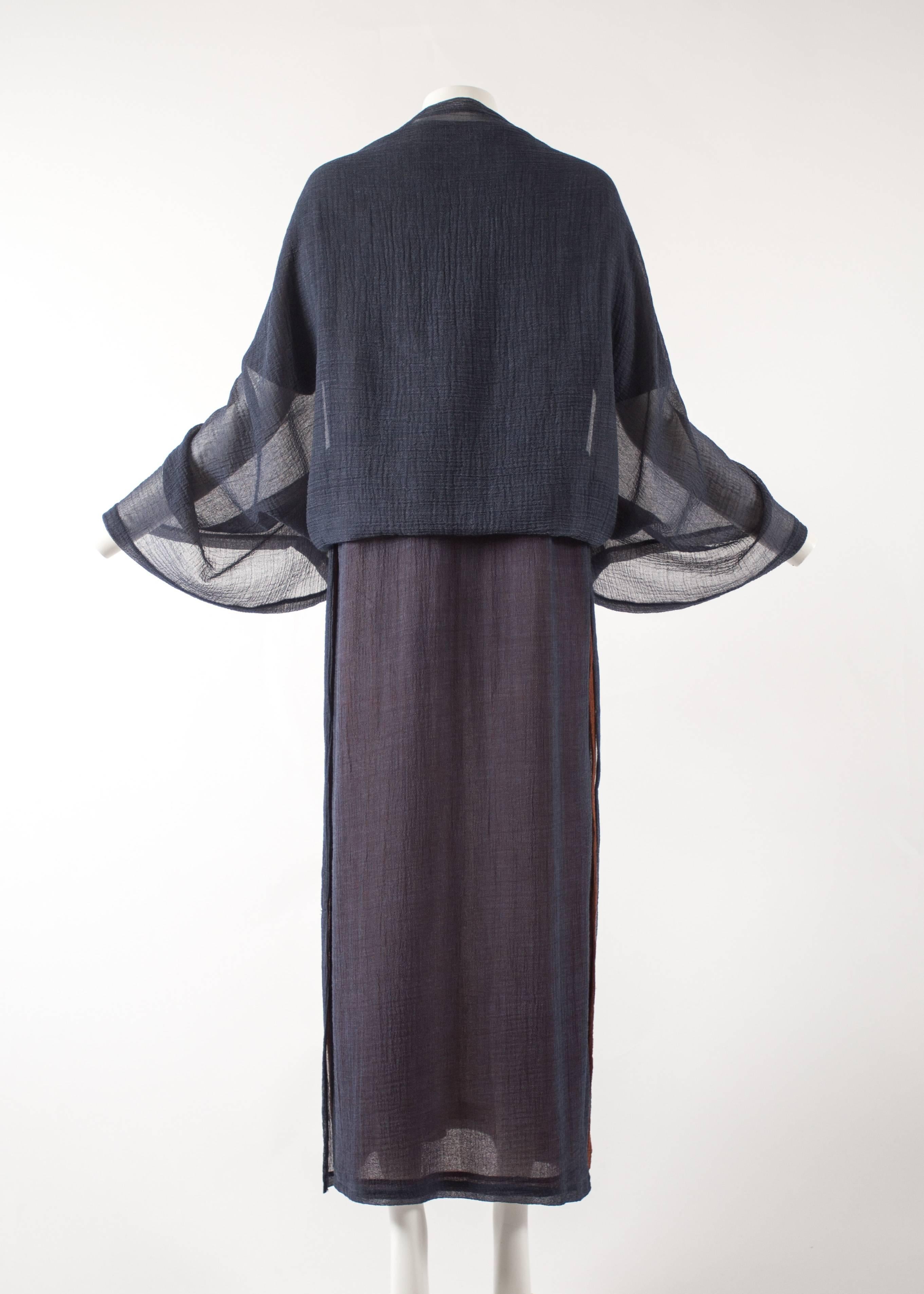 Issey Miayke tricolour layered t-shirt dress with integrated cardigan, c. 1990s In Good Condition For Sale In London, GB