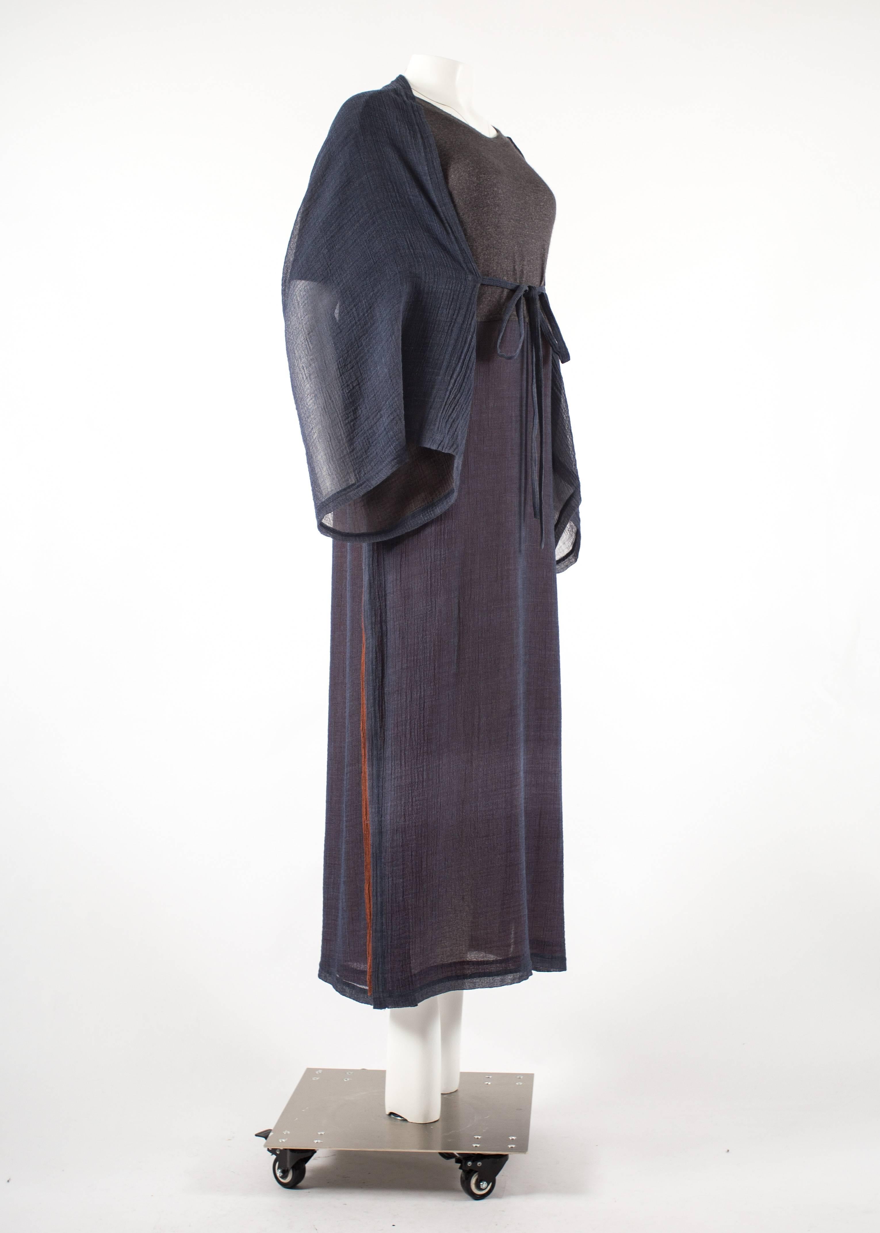 Women's Issey Miayke tricolour layered t-shirt dress with integrated cardigan, c. 1990s For Sale