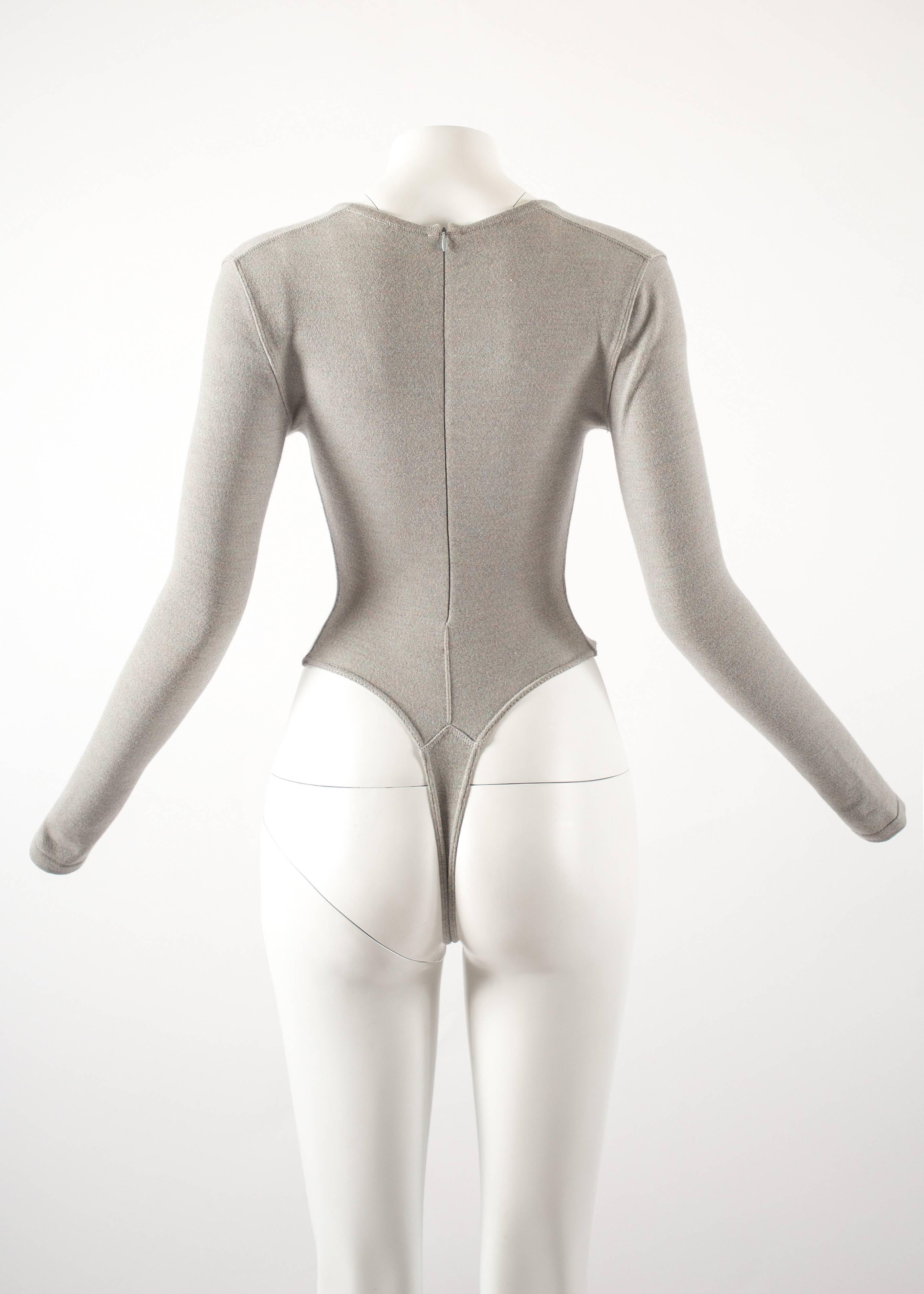 Alaia 1990s dove grey knitted bodysuit and mini skirt ensemble  2