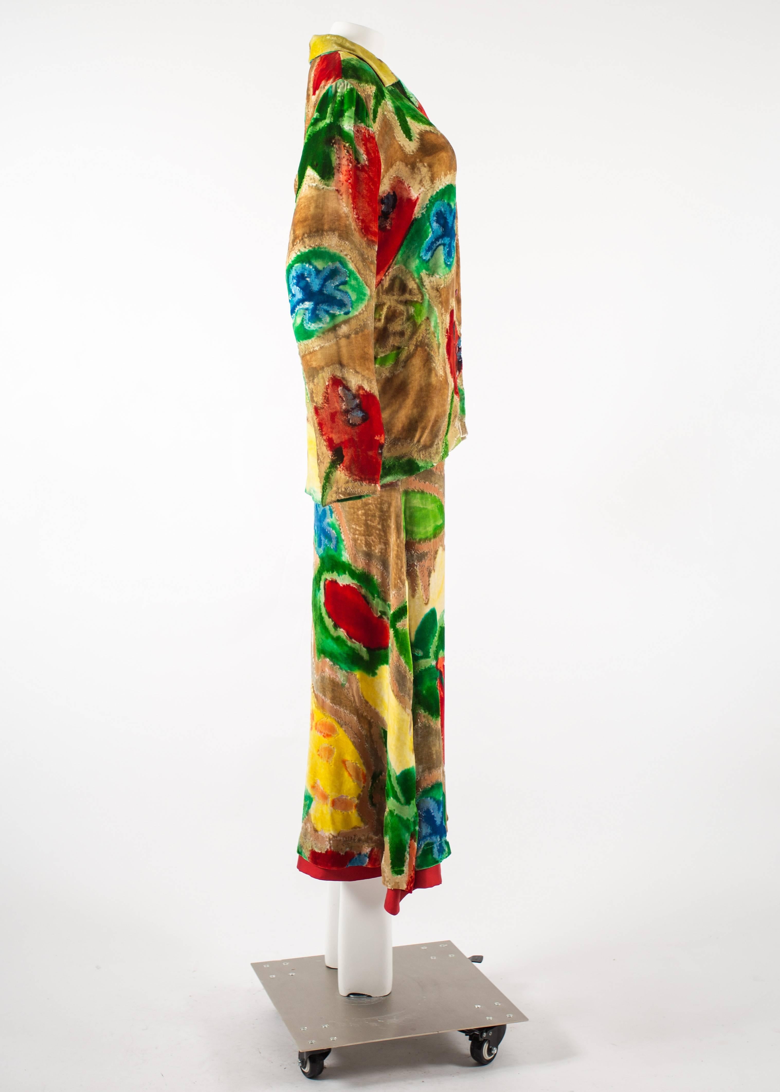 Brown Issey Miyake Autumn-Winter 1996 floral devoré skirt suit 
