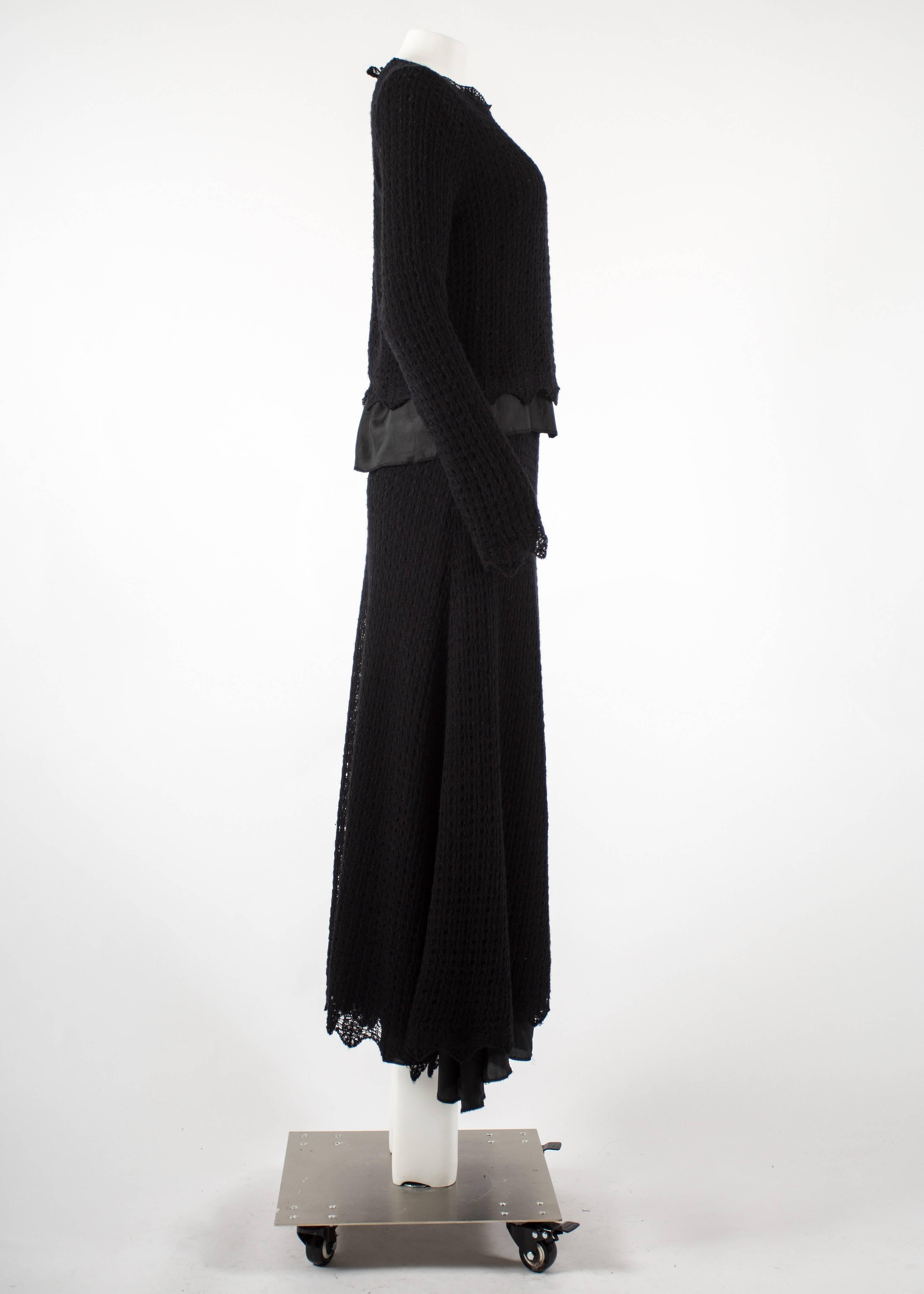 Maison Martin Margiela early 1990s black crochet wool and satin skirt suit 1