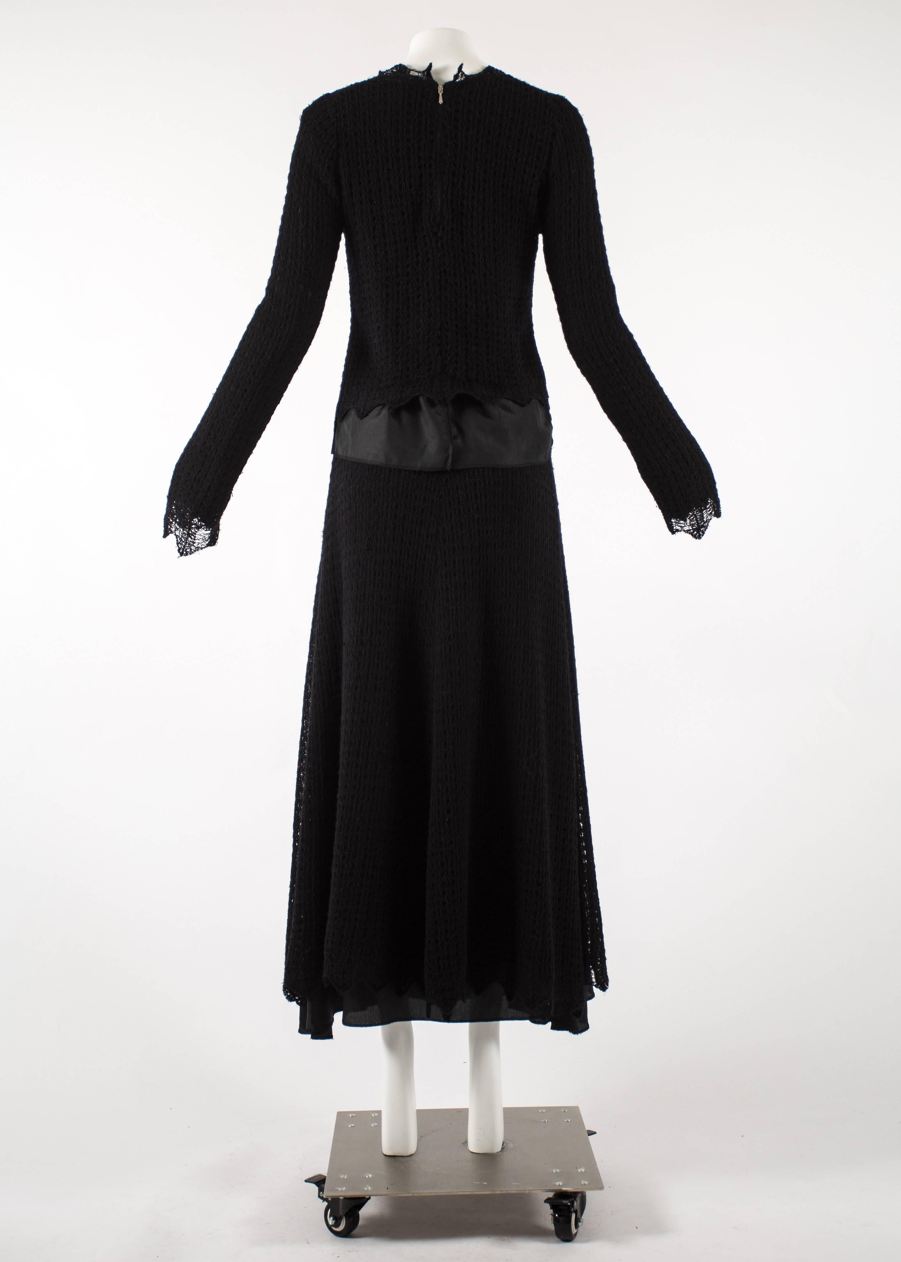 Maison Martin Margiela early 1990s black crochet wool and satin skirt suit 2