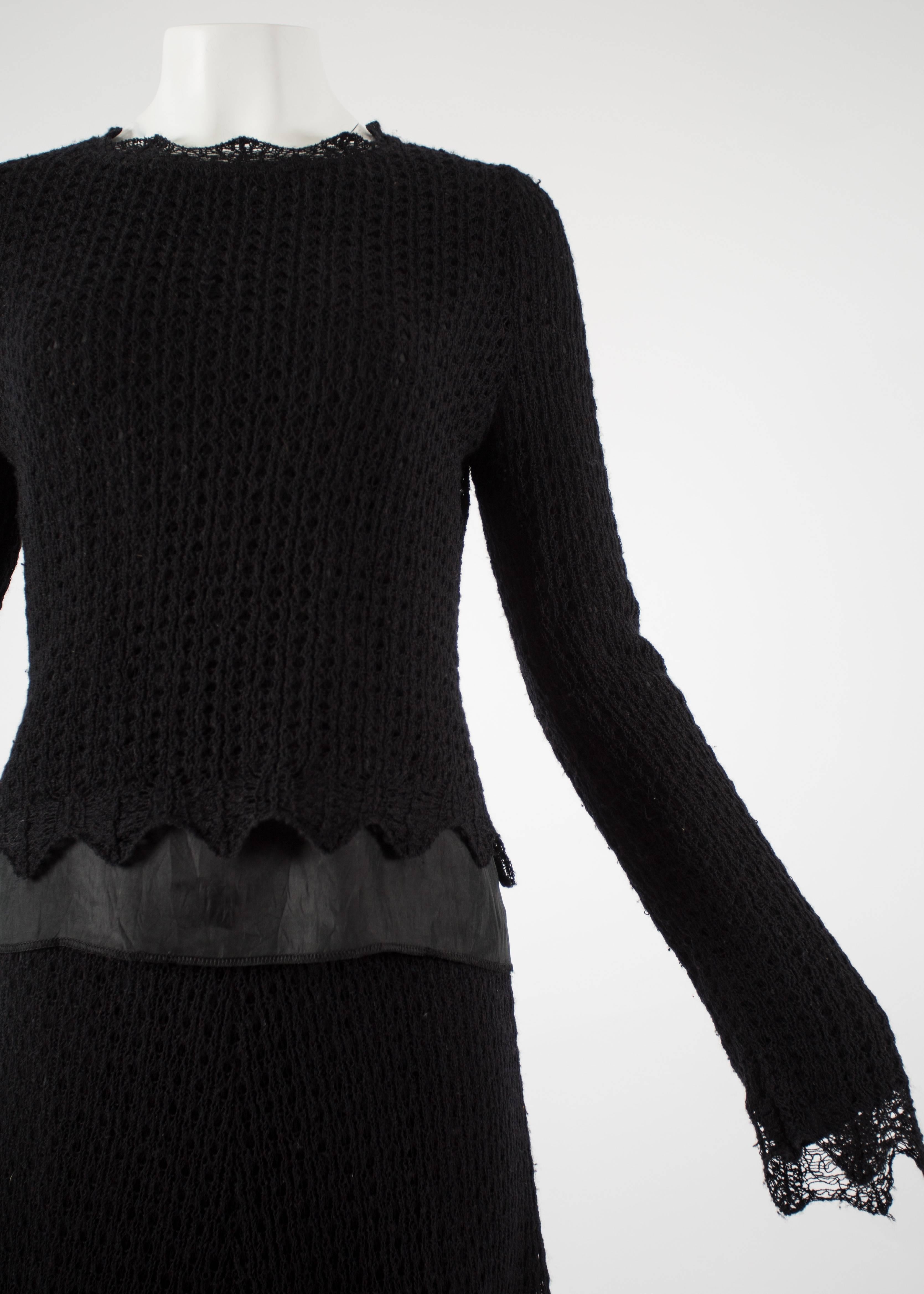 Black Maison Martin Margiela early 1990s black crochet wool and satin skirt suit