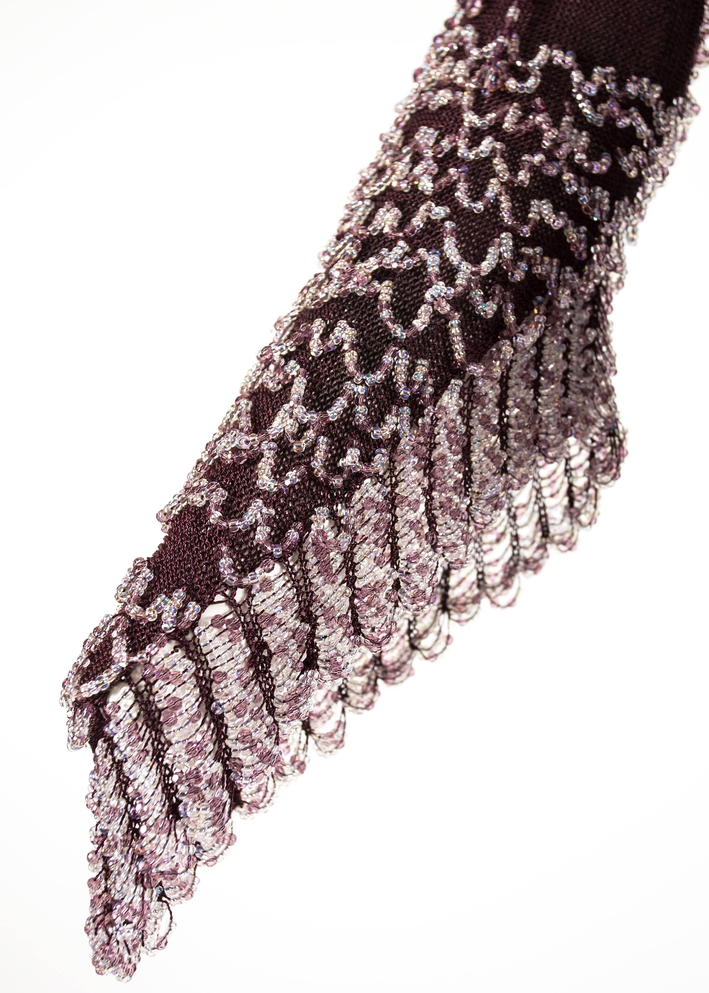 Women's Julien Macdonald Autumn-Winter 2004 purple beaded knitted mini dress