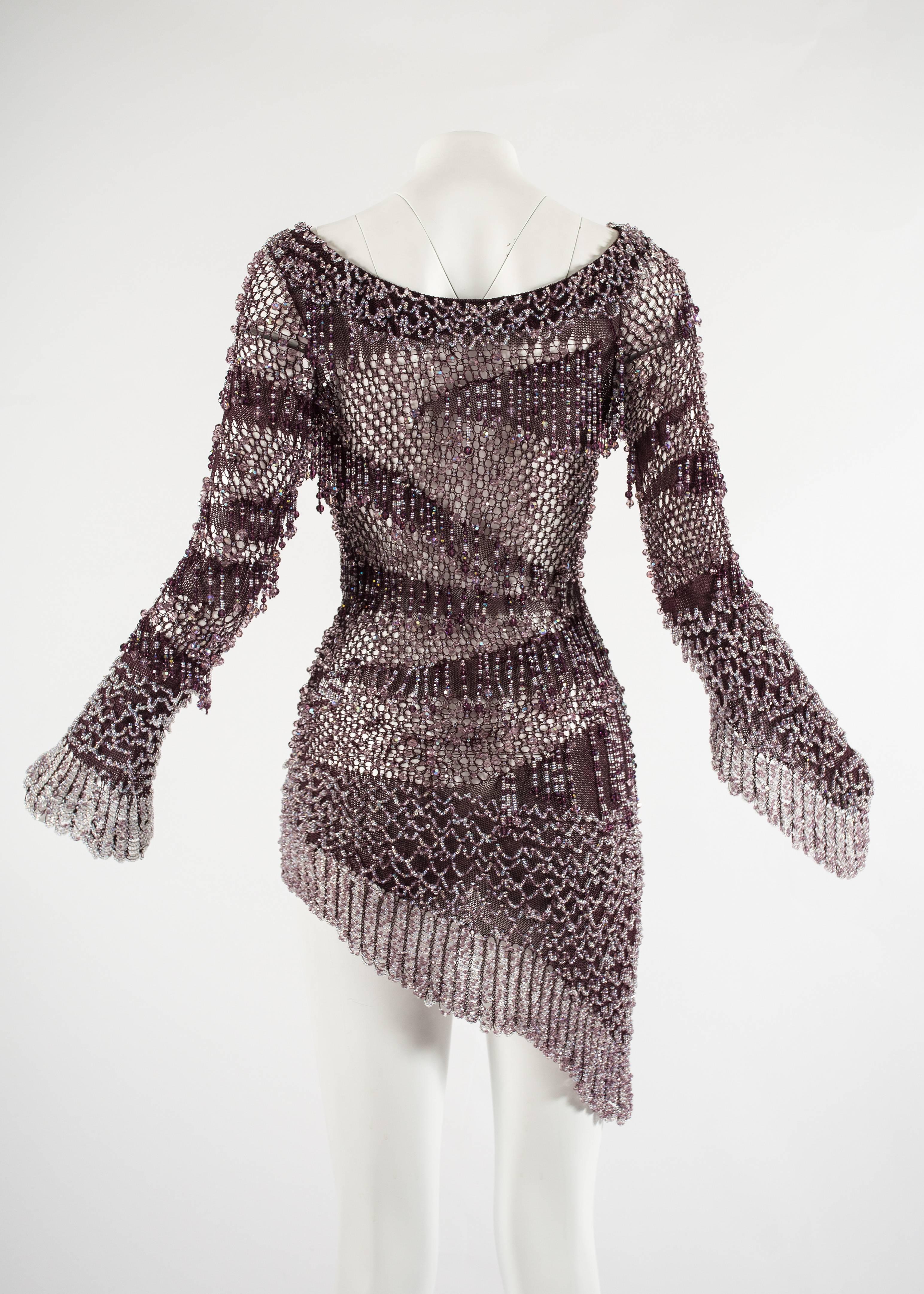 Black Julien Macdonald Autumn-Winter 2004 purple beaded knitted mini dress