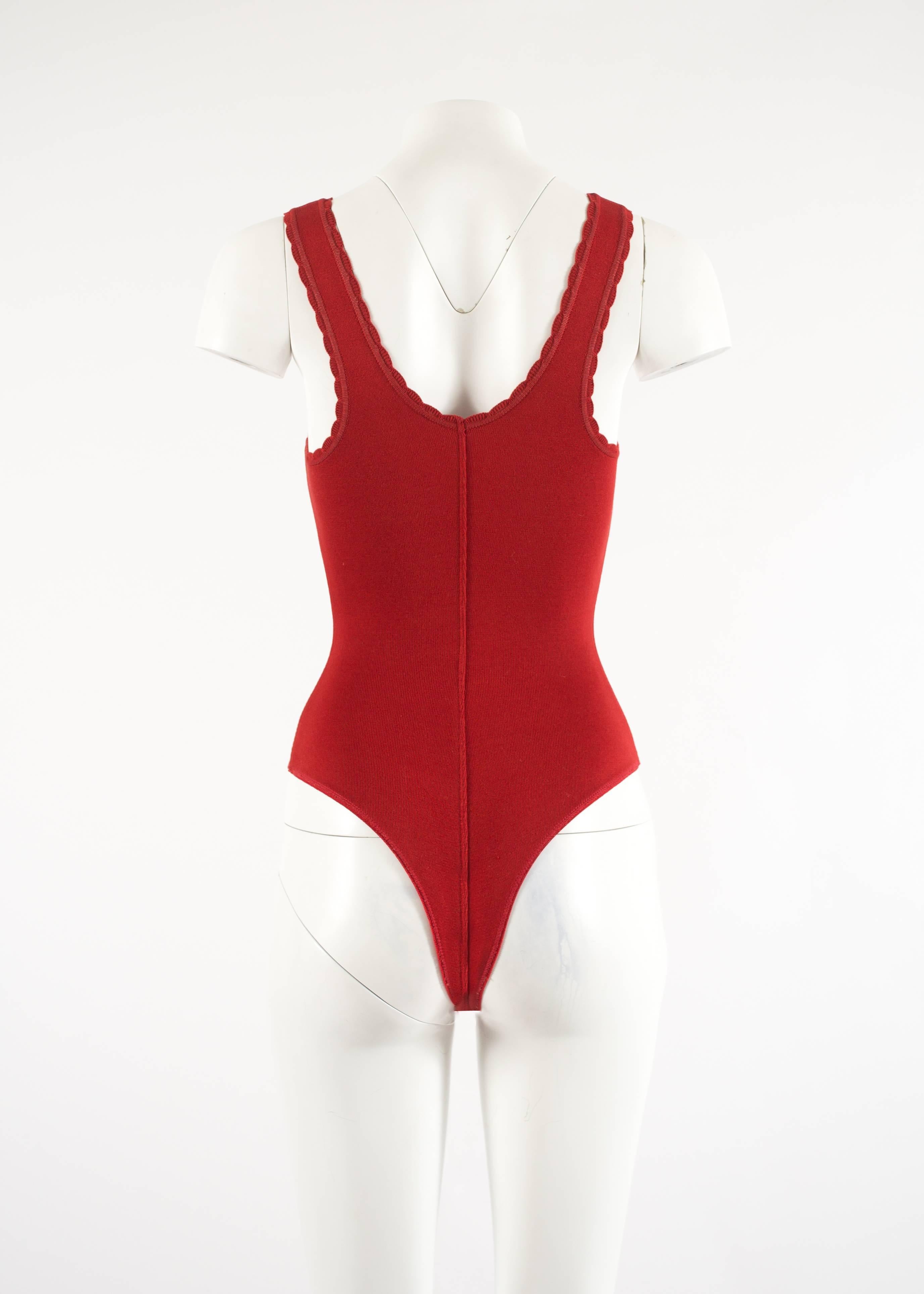Alaia Spring-Summer 1992 red spandex knit bodysuit  In Good Condition In London, GB