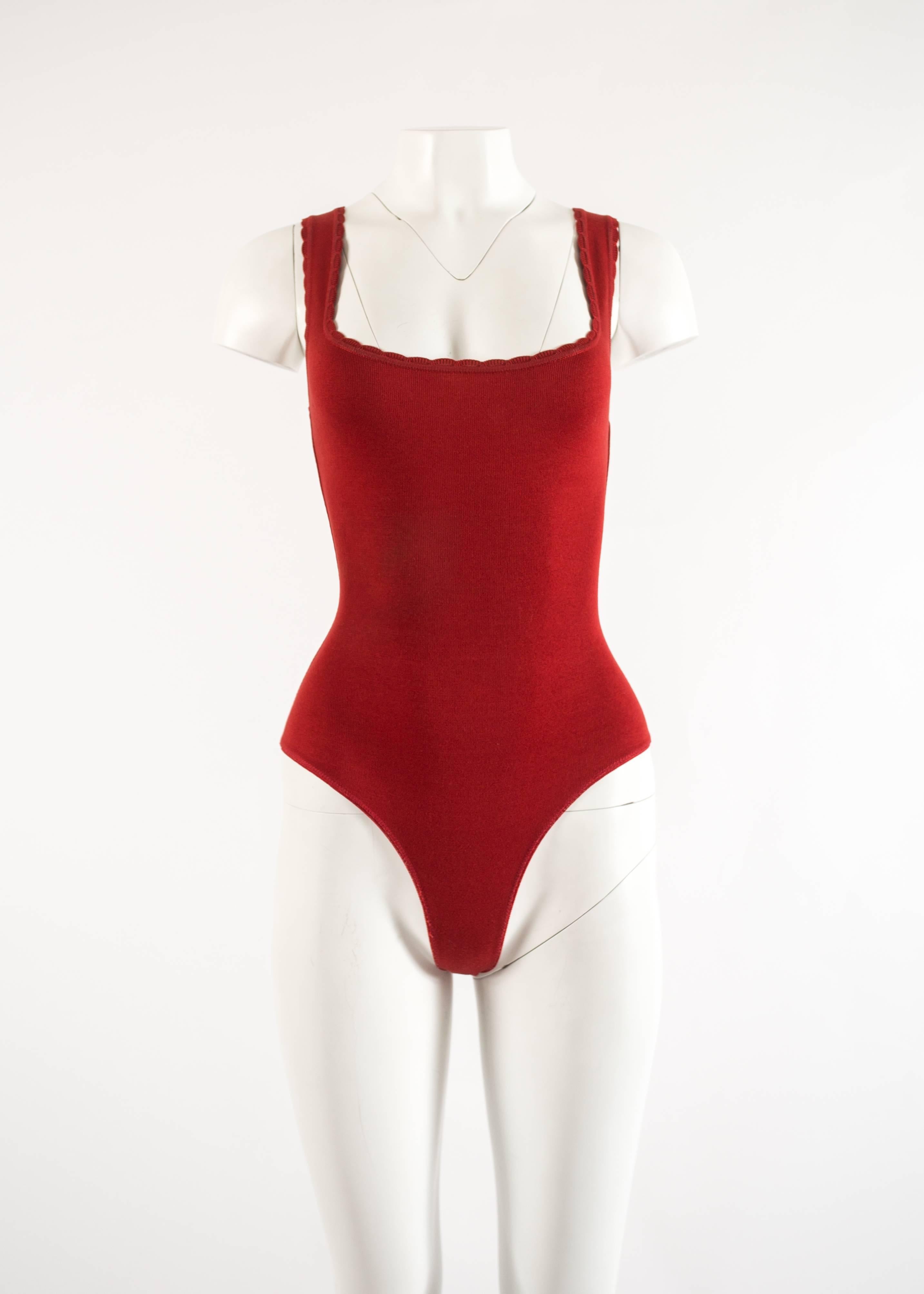 Alaia Spring-Summer 1992 red spandex knit bodysuit 
