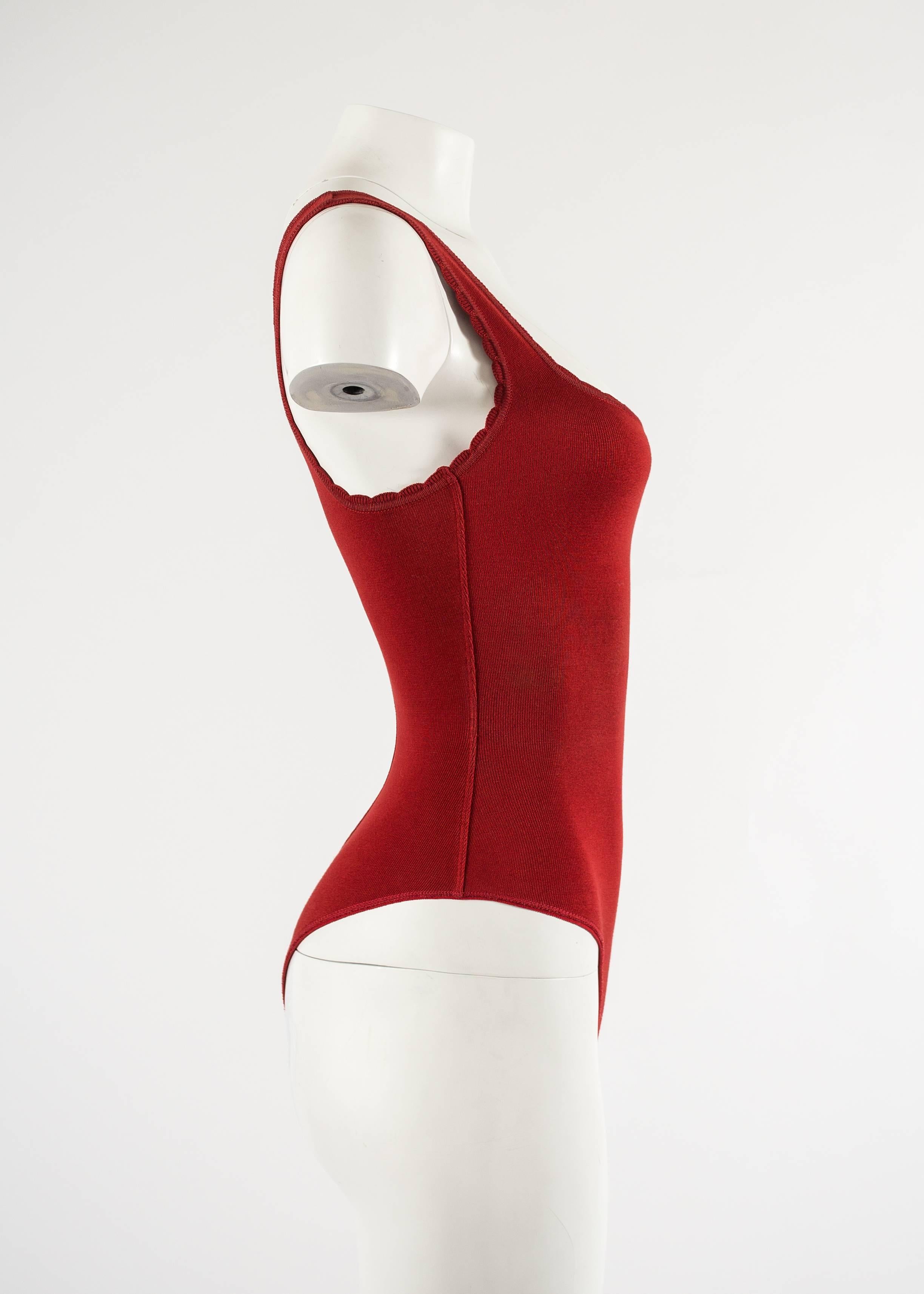 Red Alaia Spring-Summer 1992 red spandex knit bodysuit 