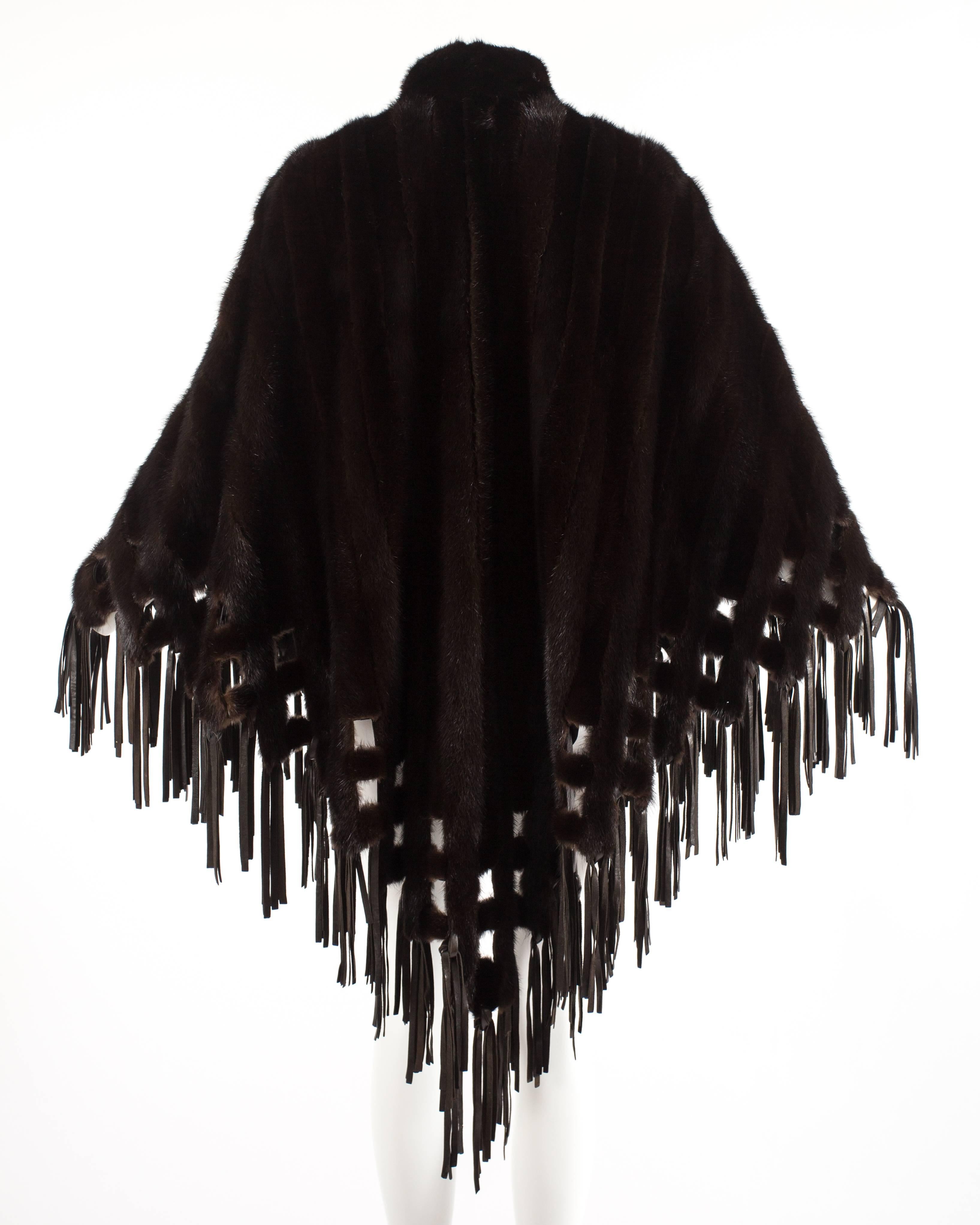 Christian Dior by Marc Bohan brown mink cape with leather tassels, c. 1970 In Excellent Condition For Sale In London, GB