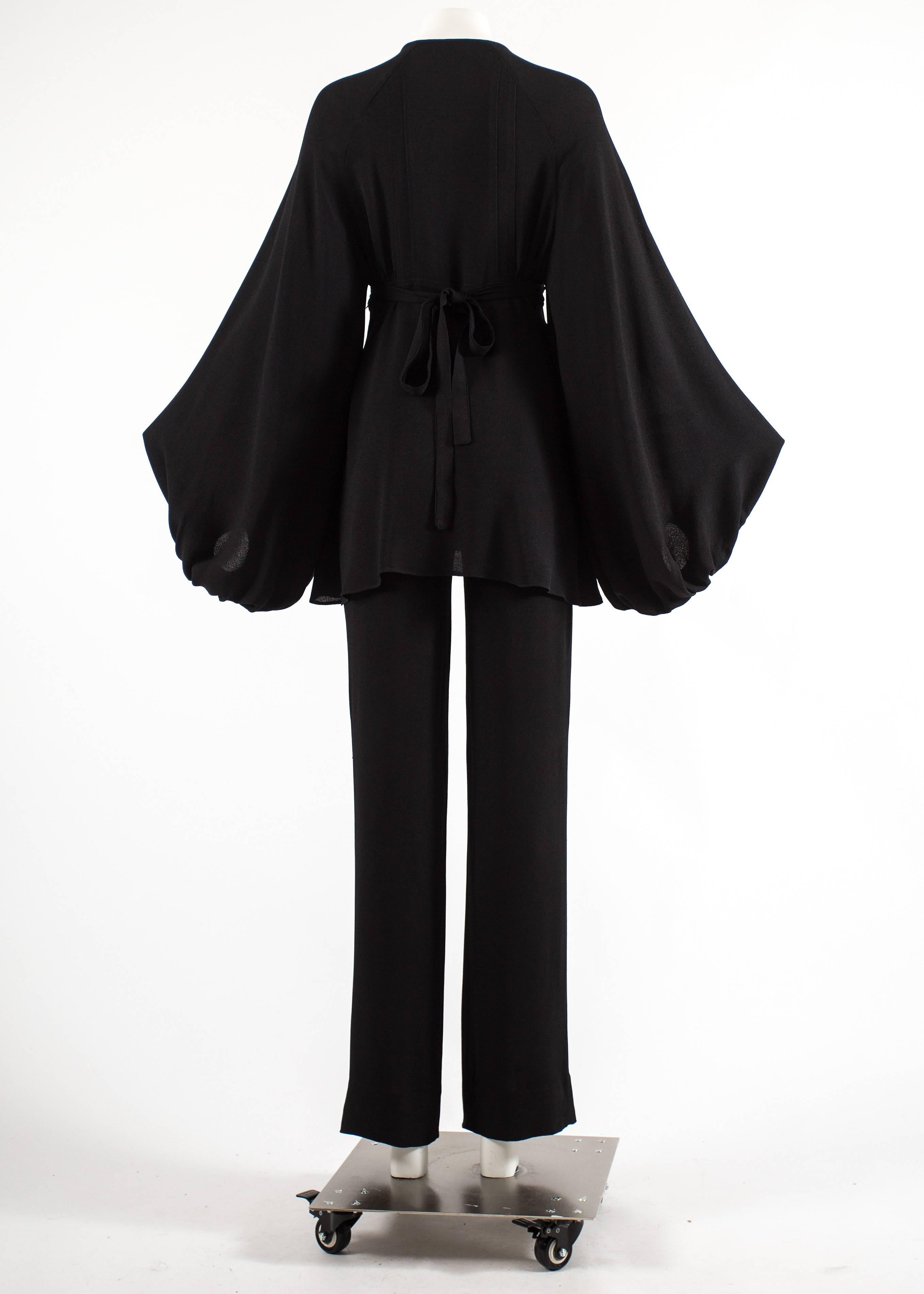 Women's Ossie Clark 1970 black moss crepe pant suit  For Sale