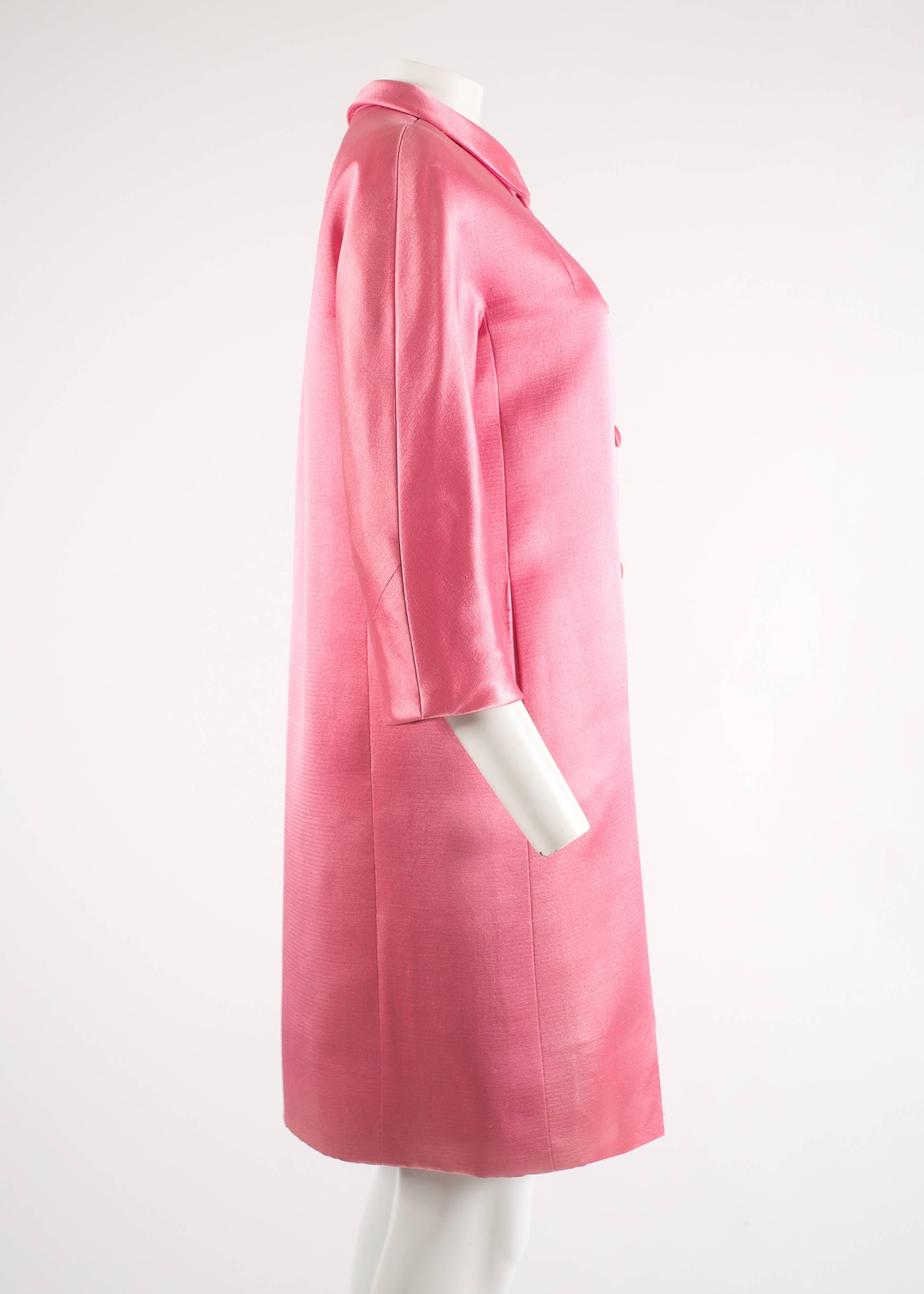 Pink Balenciaga 1963 Haute Couture hot pink silk evening coat
