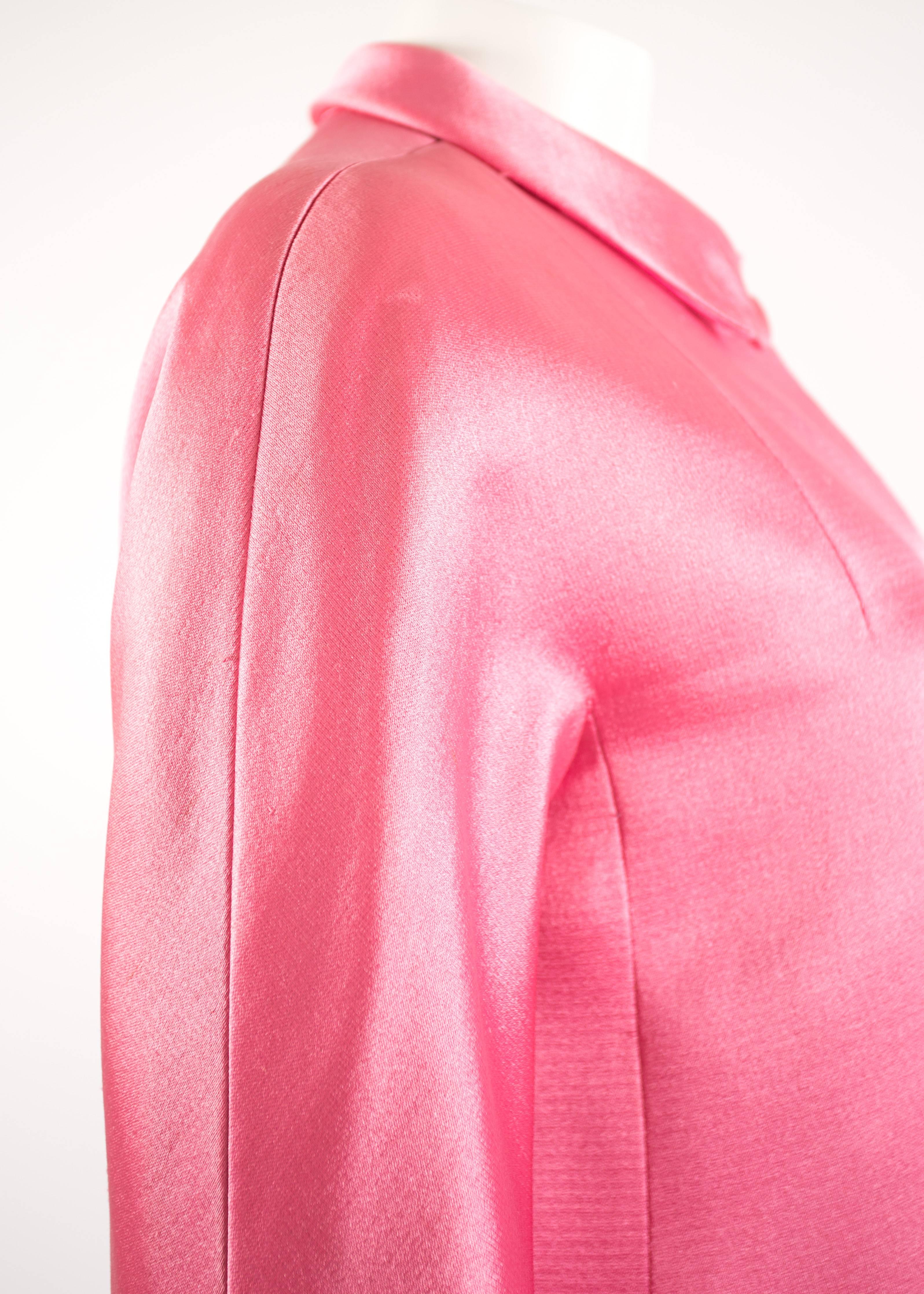 Balenciaga 1963 Haute Couture hot pink silk evening coat In Excellent Condition In London, GB