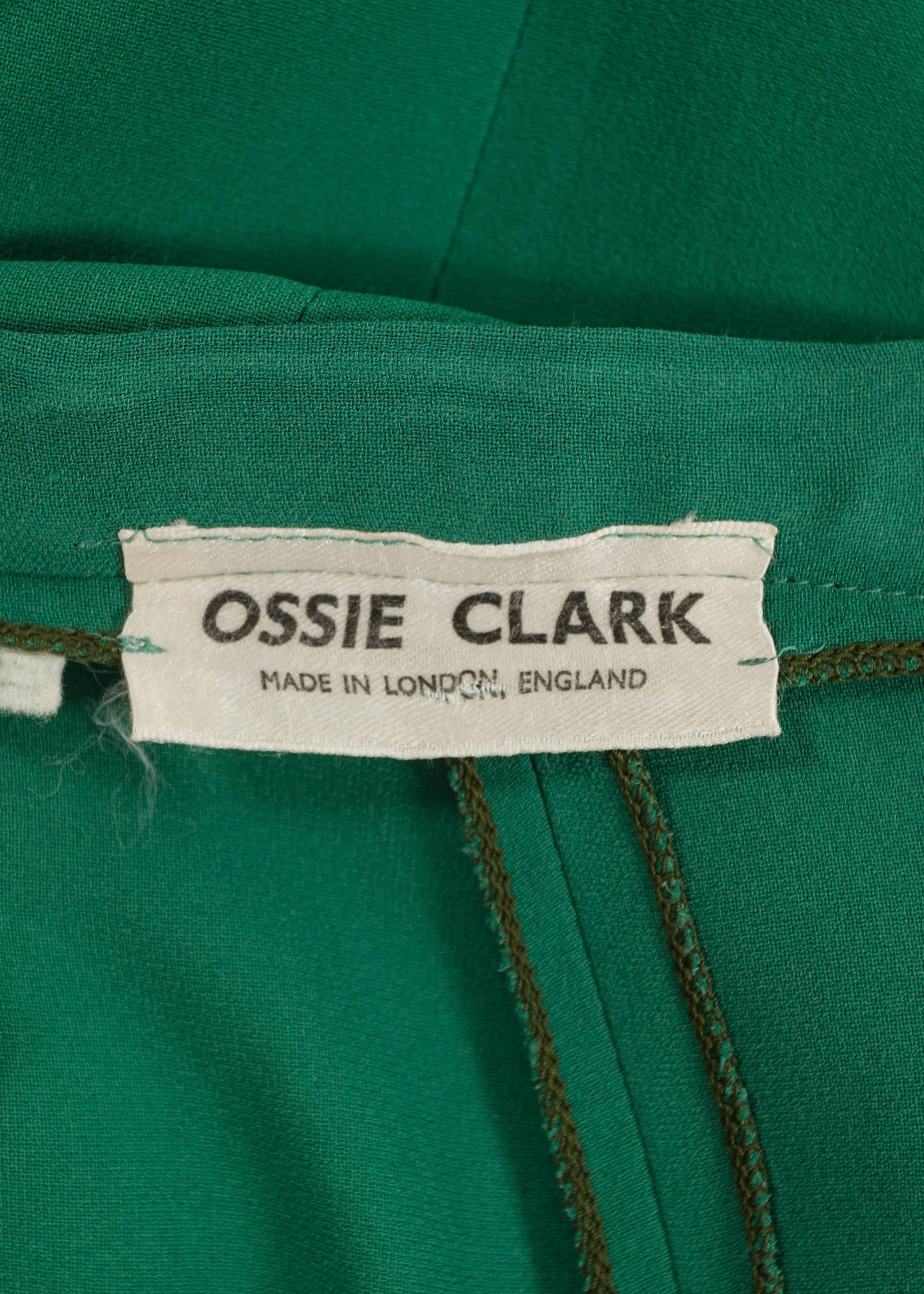 Blue Ossie Clark 1970 Green jersey 'Judy' Pant Suit With Red Satin Trim