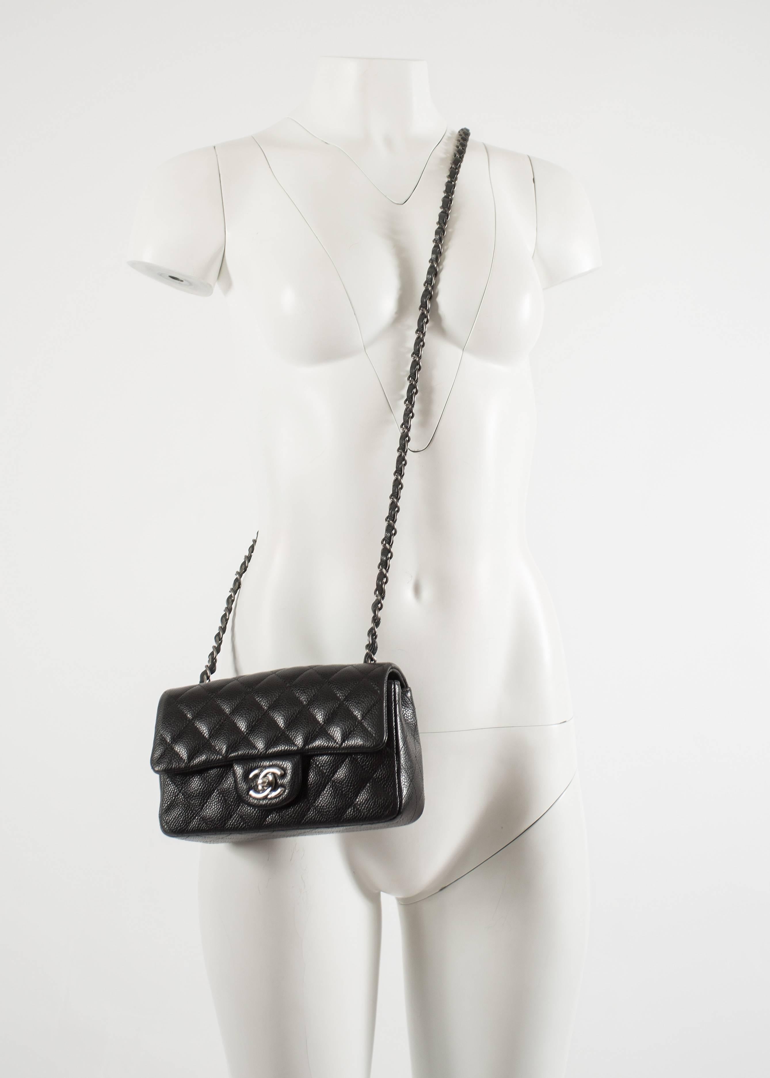 Chanel Black Caviar Mini Classic Crossbody Flap Bag In Excellent Condition In London, GB