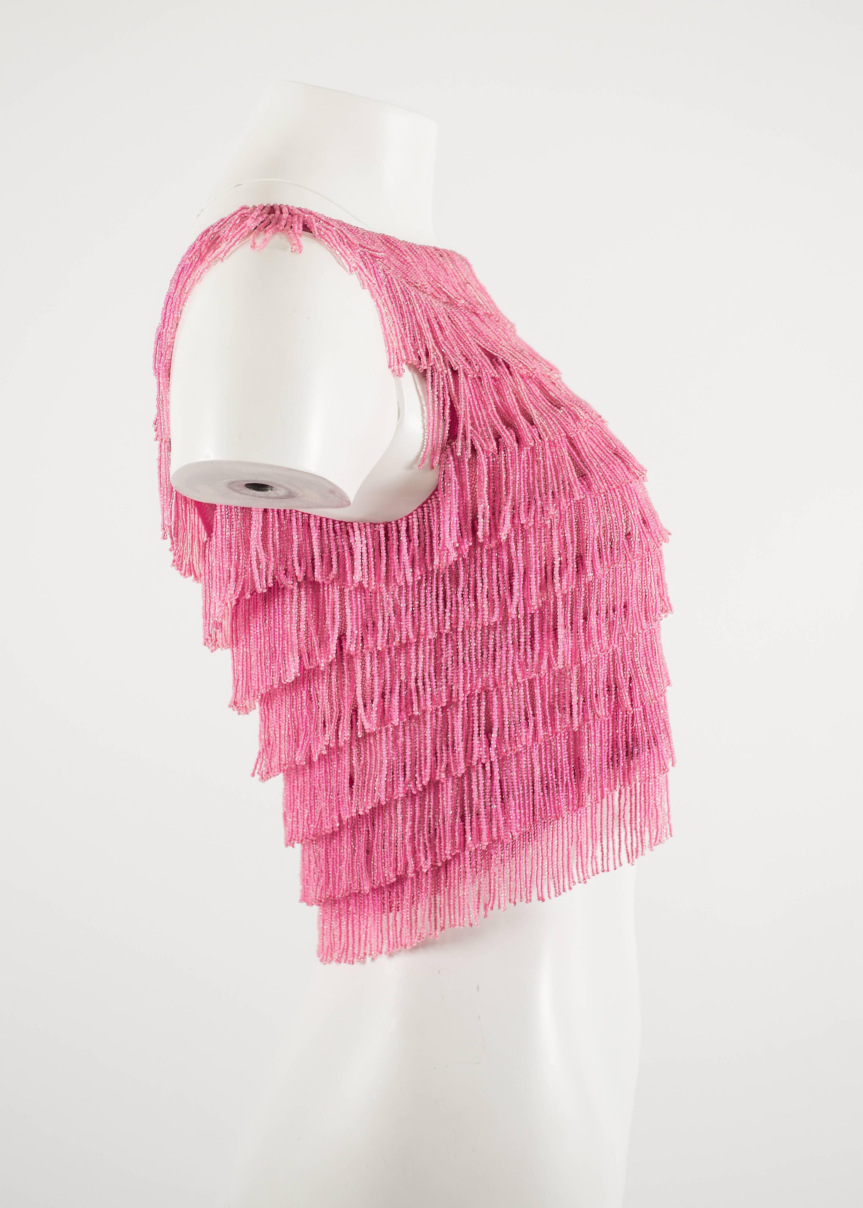 Pink 1960 hot pink beaded fringed cropped evening vest