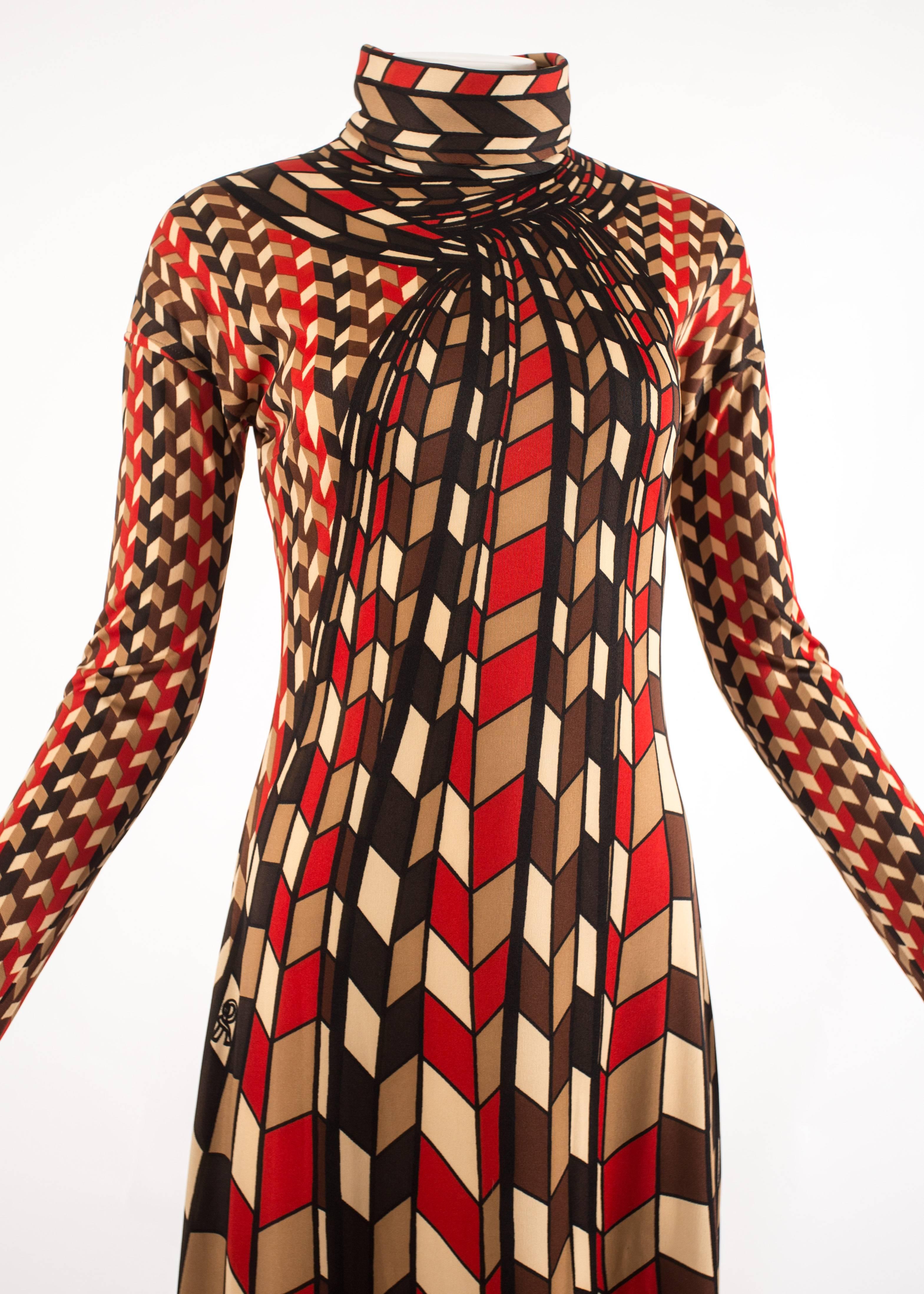 Brown Roberta di Camerino 1976 jersey geometric scarf print maxi dress