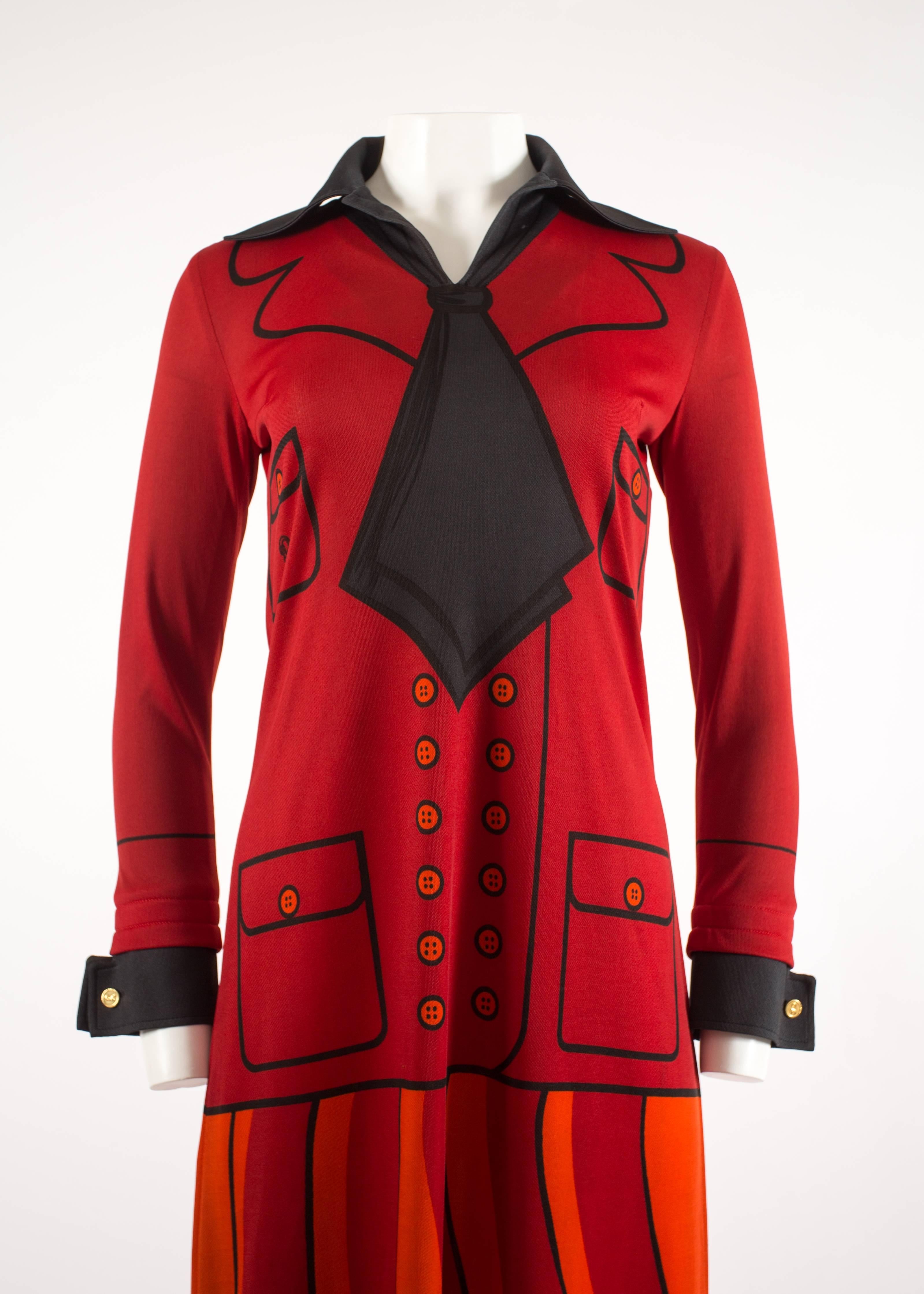 Red Roberta di Camerino 1973 jersey faux suit print maxi dress