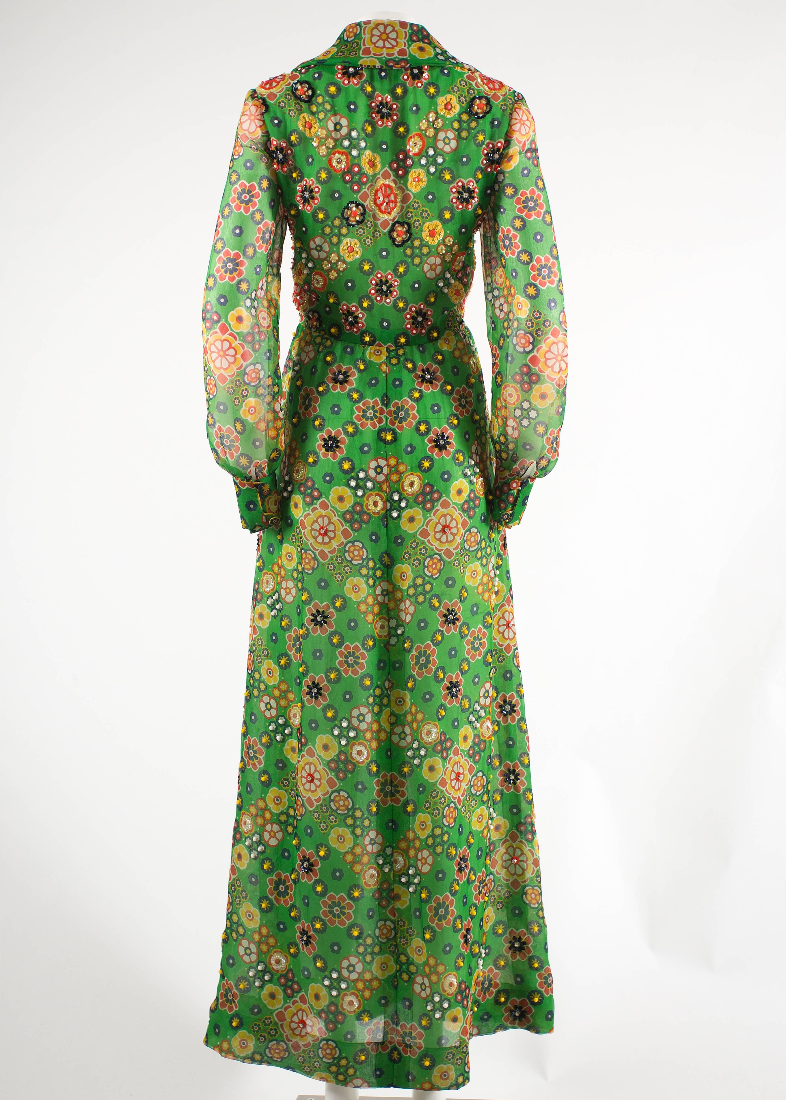 Hardy Amies 1968 silk chiffon embellished maxi dress 2