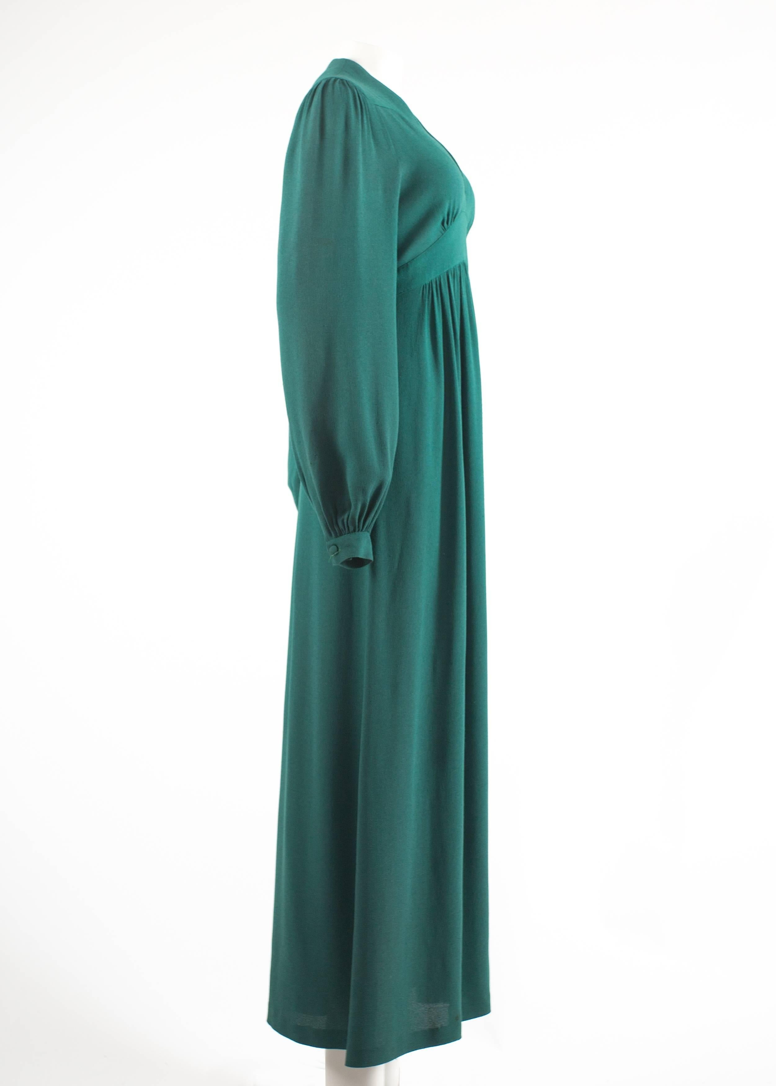 Ossie Clark 1970 green moss crepe maxi dress 1