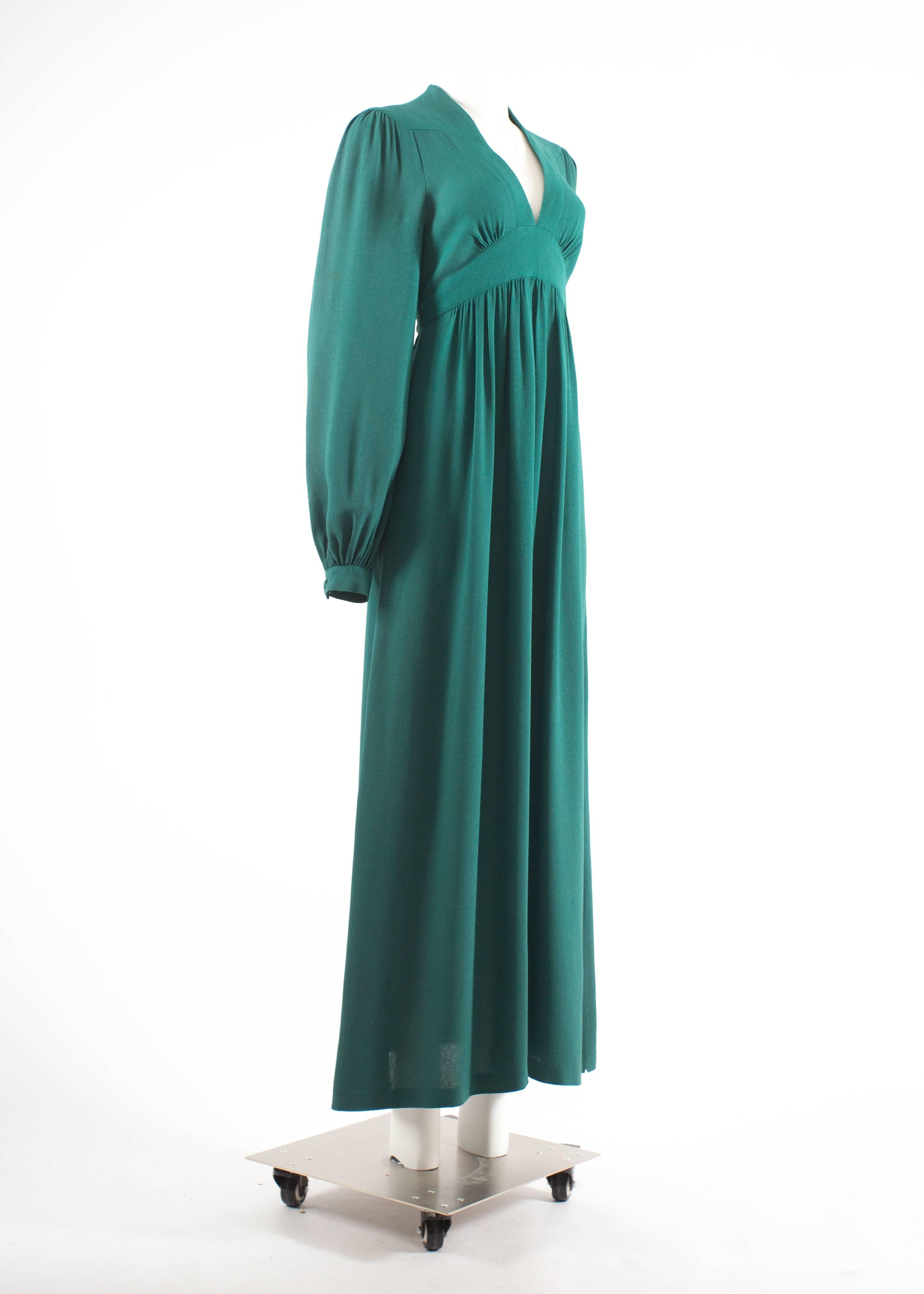 Women's Ossie Clark 1970 green moss crepe maxi dress