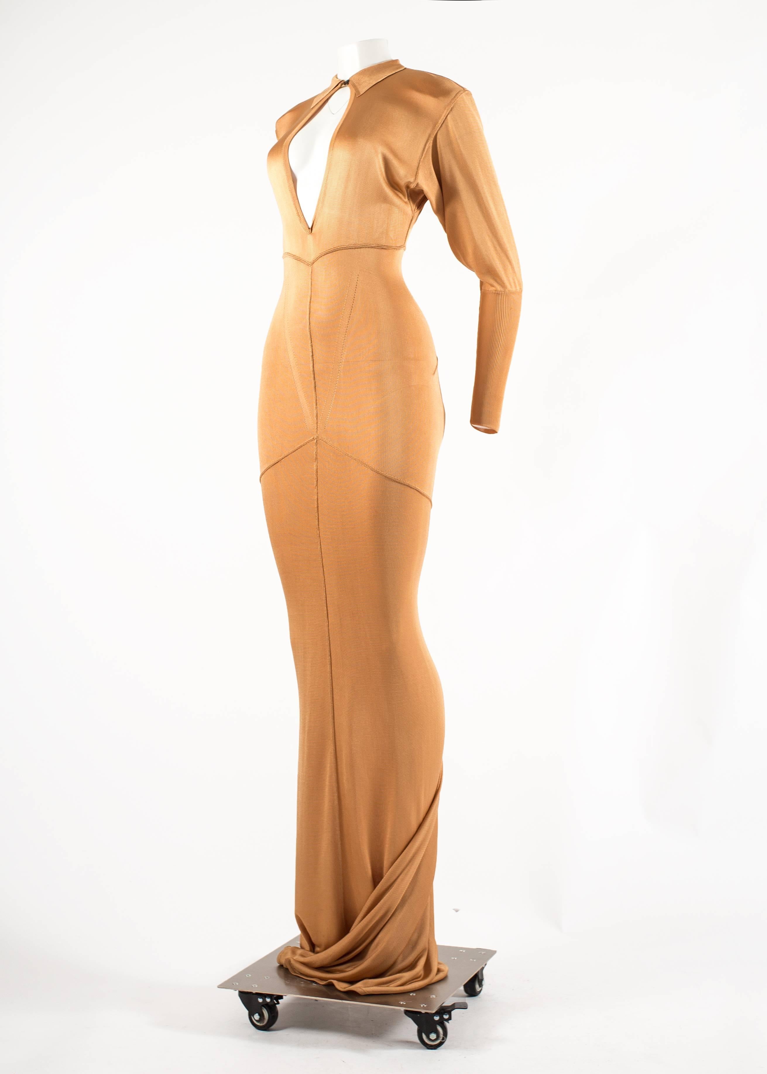 Azzedine Alaia Autumn-Winter 1986 apricot acetate knit evening gown with train
