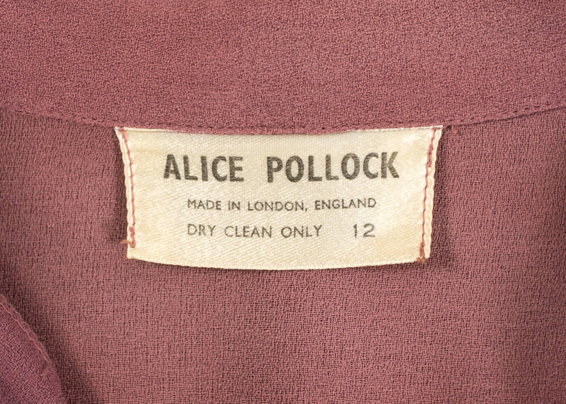 Alice Pollock 1970 moss crepe striped mauve and black evening dress 1
