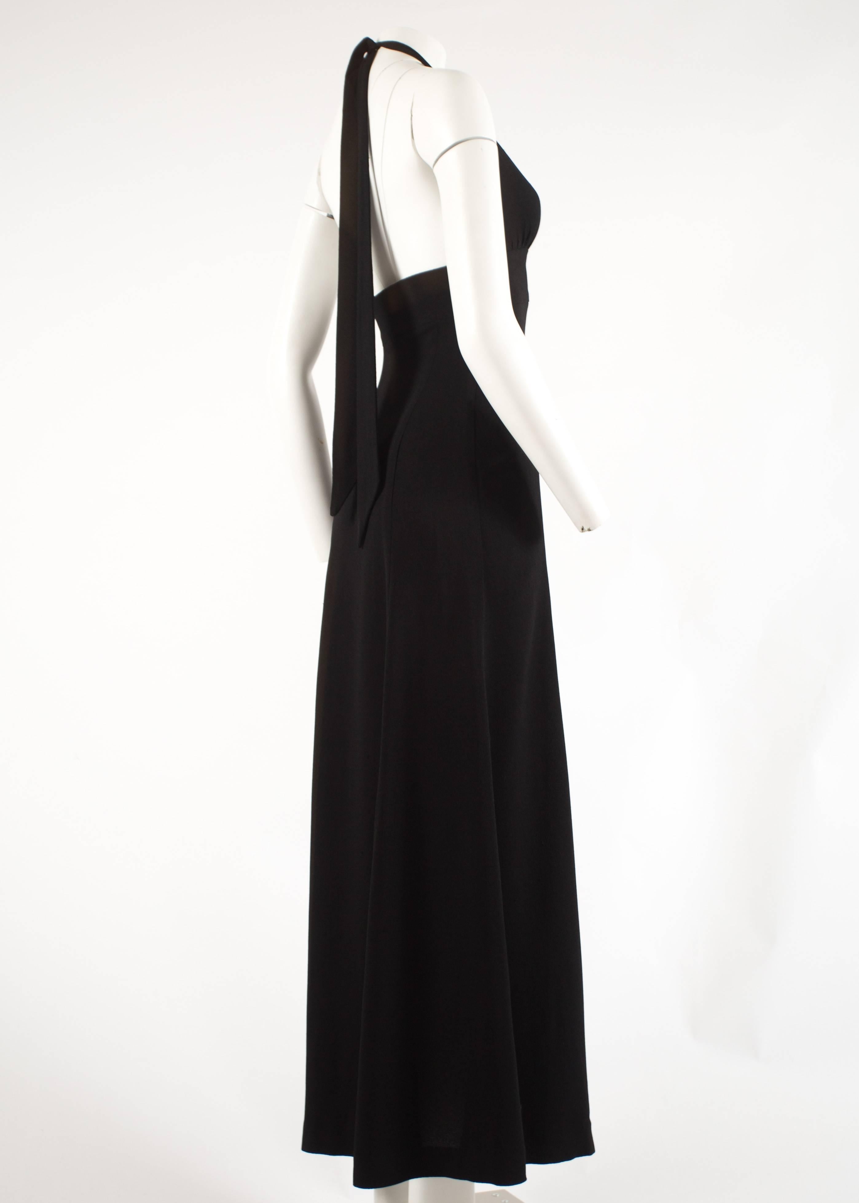 Women's Ossie Clark 1970 black moss crepe halter neck evening dress