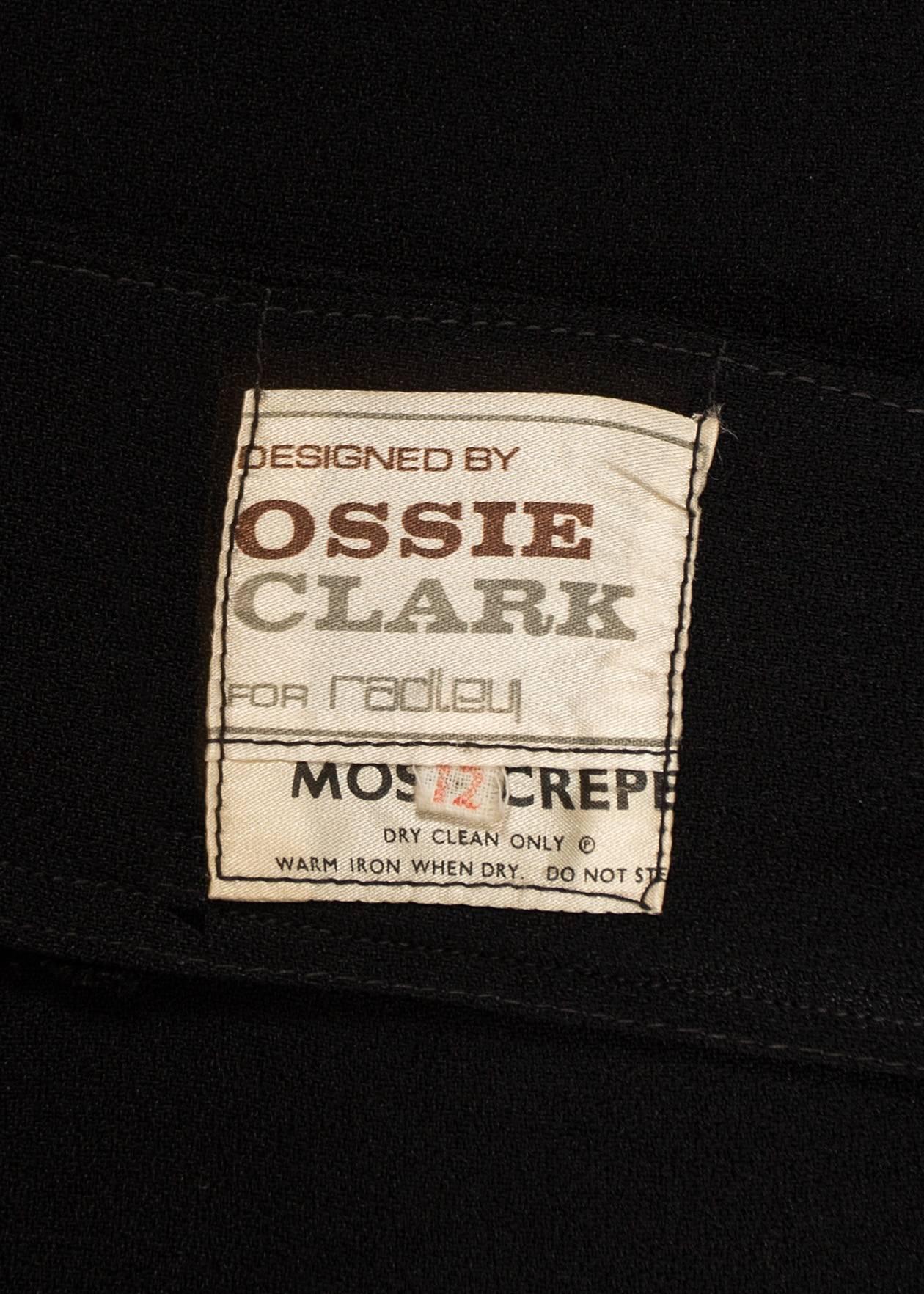 Ossie Clark 1970 black moss crepe halter neck evening dress 2