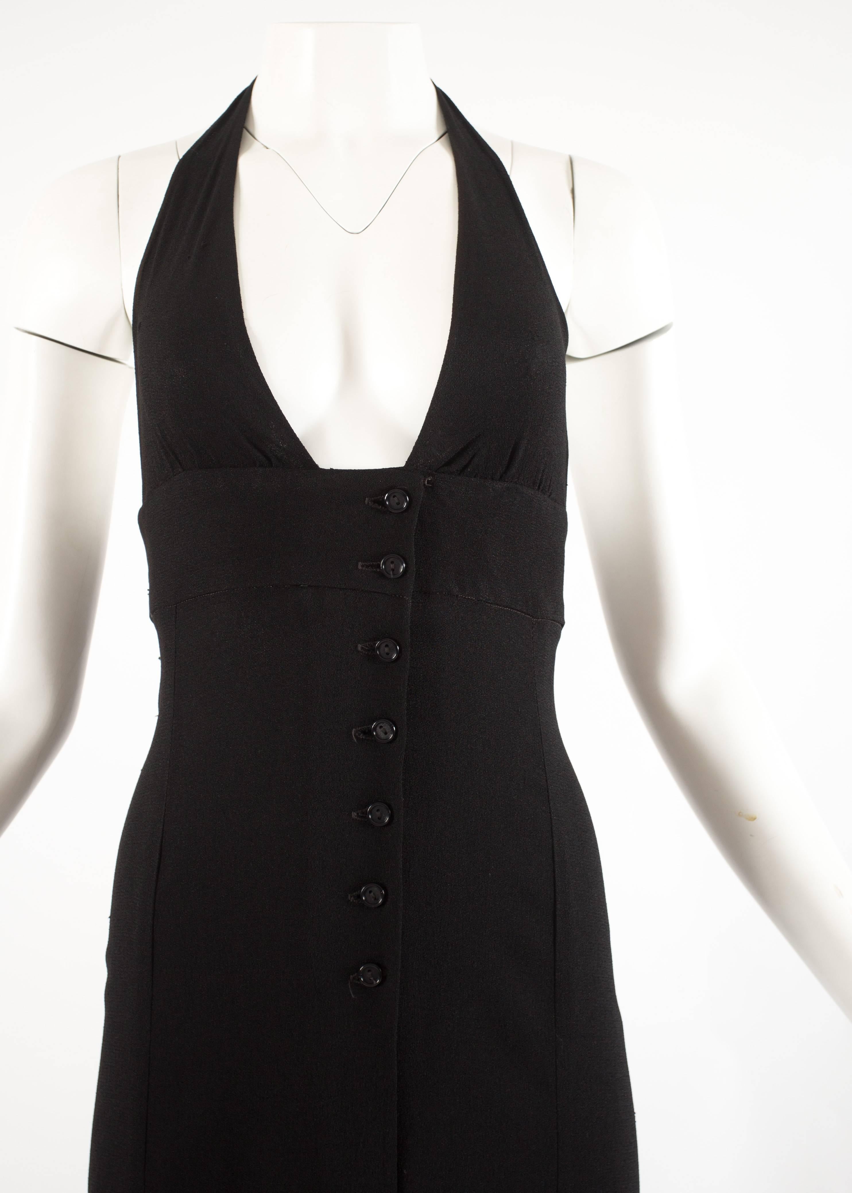 Black Ossie Clark 1970 black moss crepe halter neck evening dress