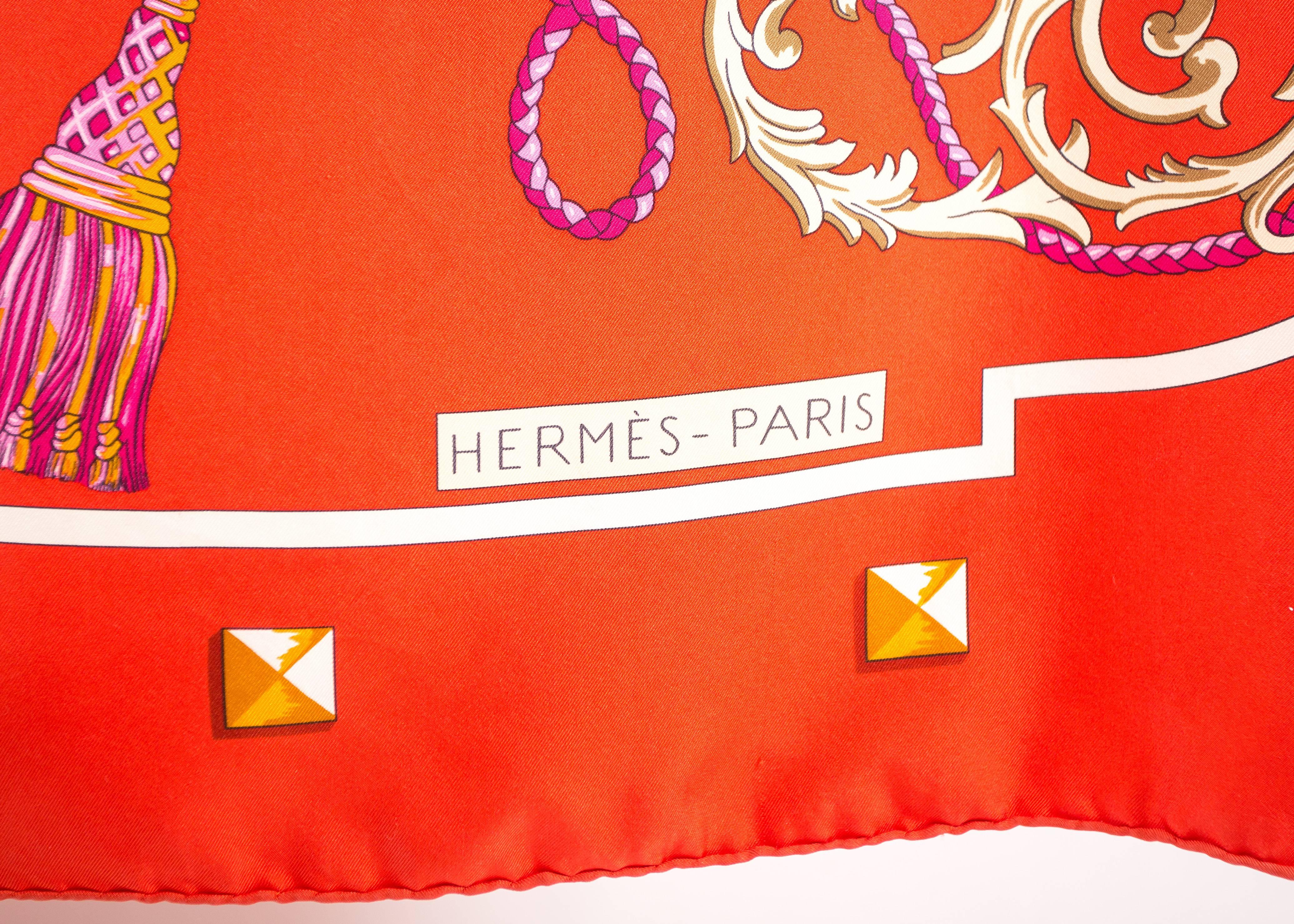 Red Hermes red Giant Silk Scarf with 'Les Cles' print