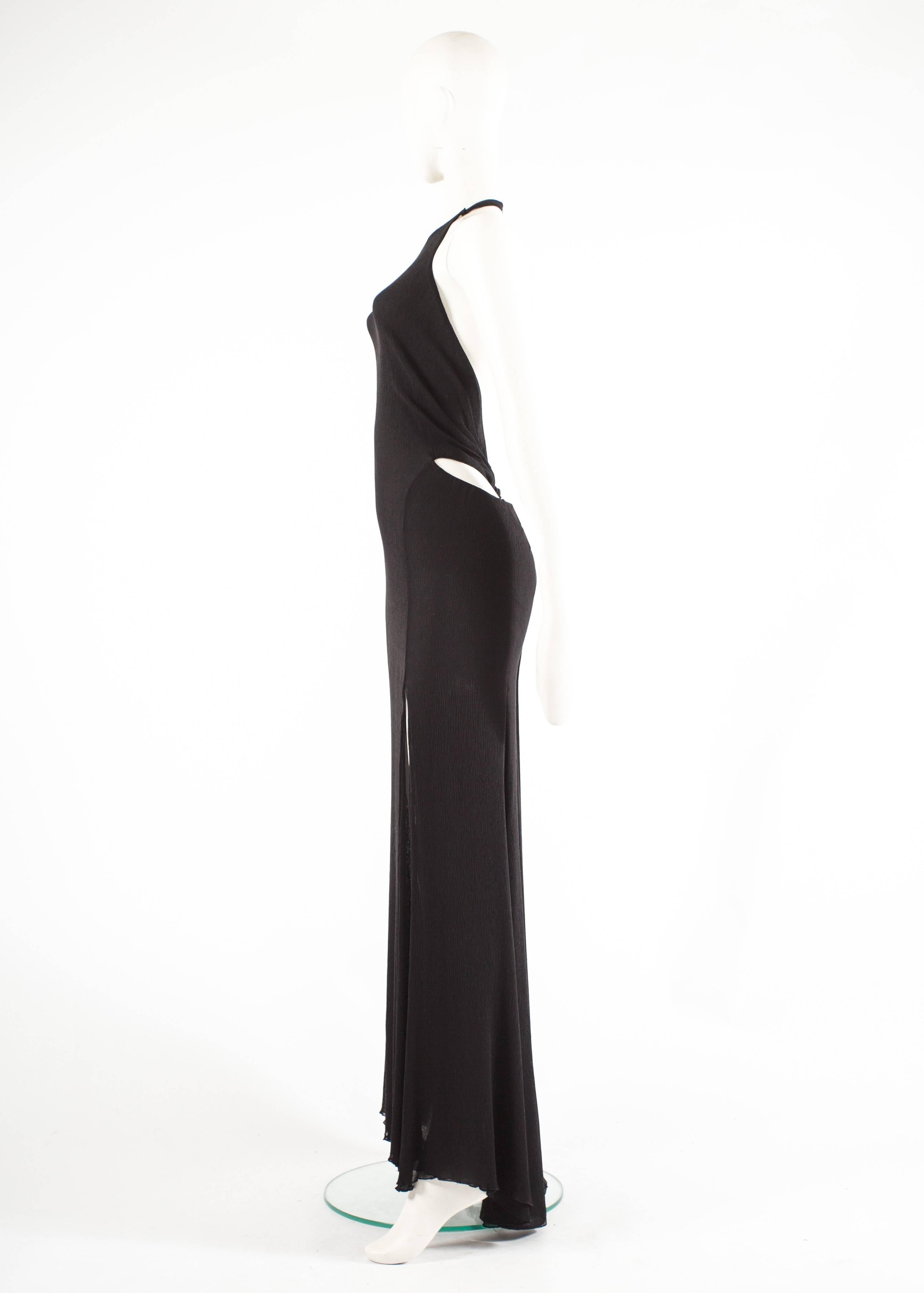 Black Gianni Versace 1990s black crinkled silk halter neck evening gown