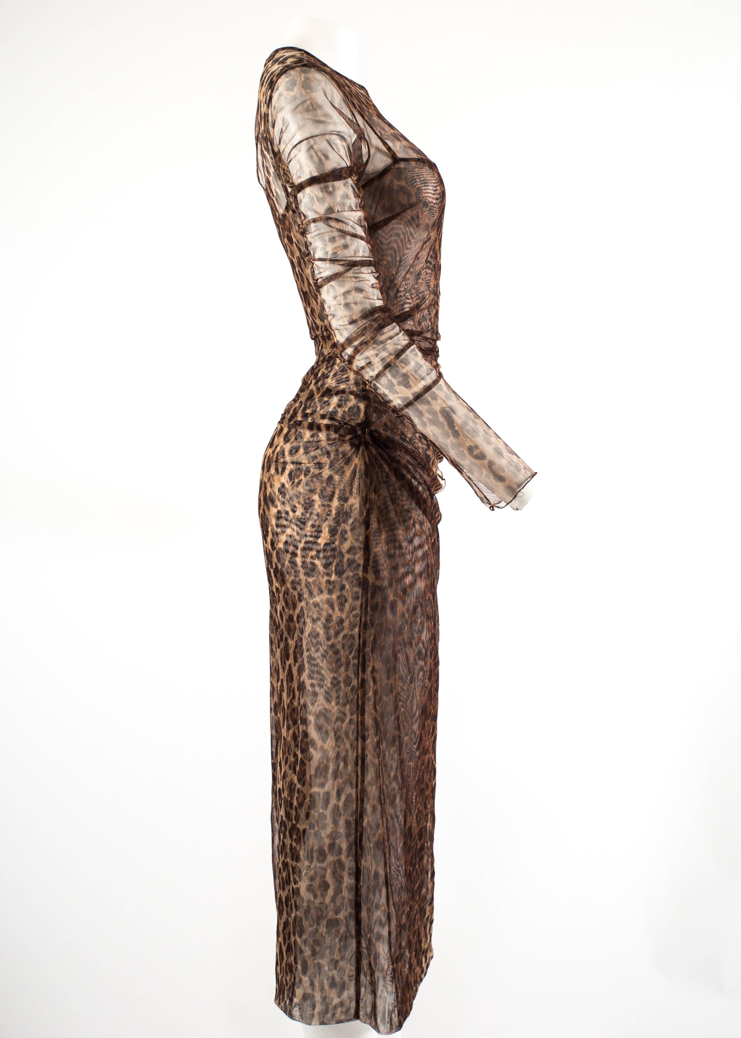 Dolce & Gabbana Spring-Summer 1997 leopard print mesh evening dress In Excellent Condition In London, GB