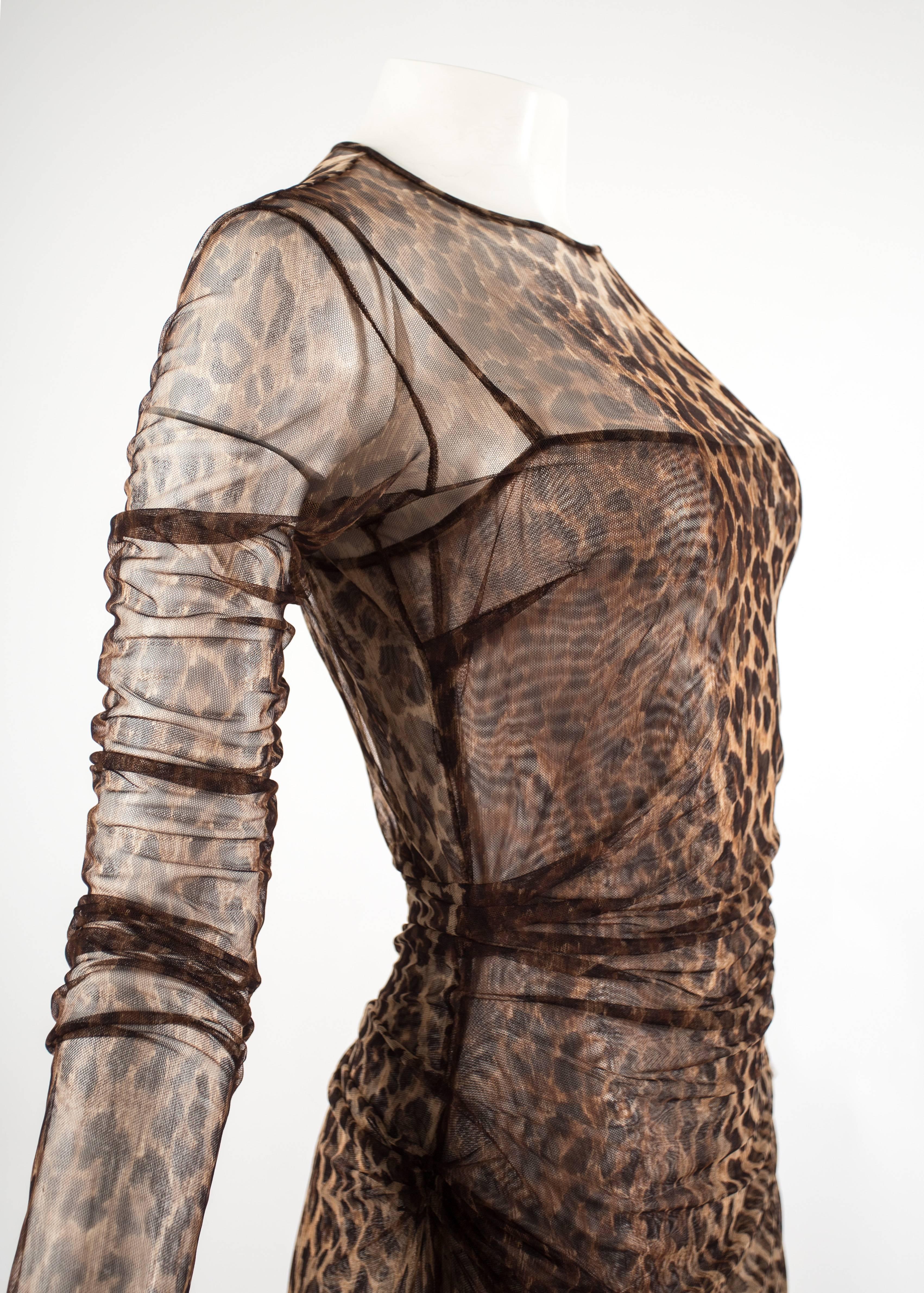 Brown Dolce & Gabbana Spring-Summer 1997 leopard print mesh evening dress