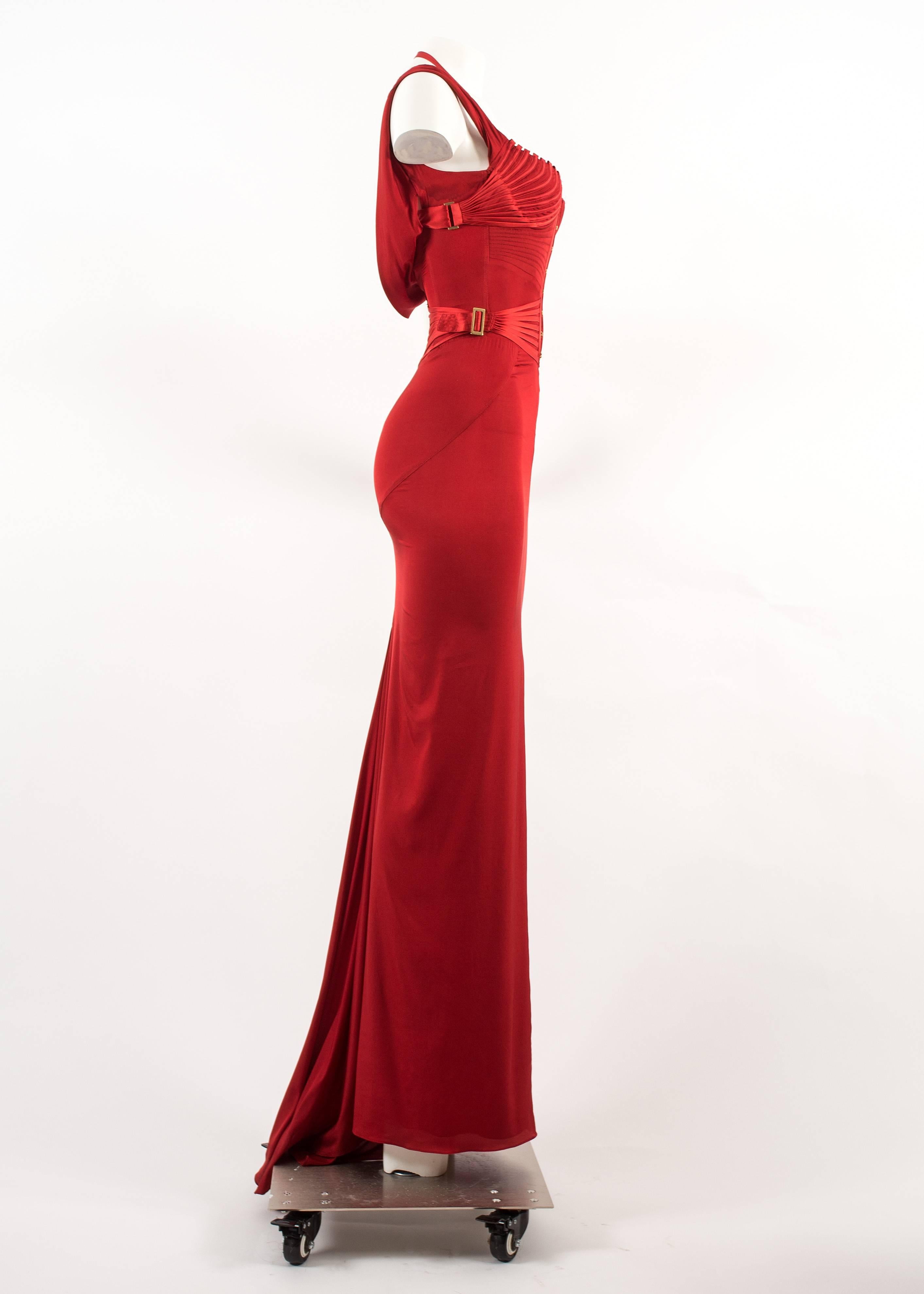 Red Tom Ford for Gucci Autumn-Winter 2003 red silk corseted evening gown 