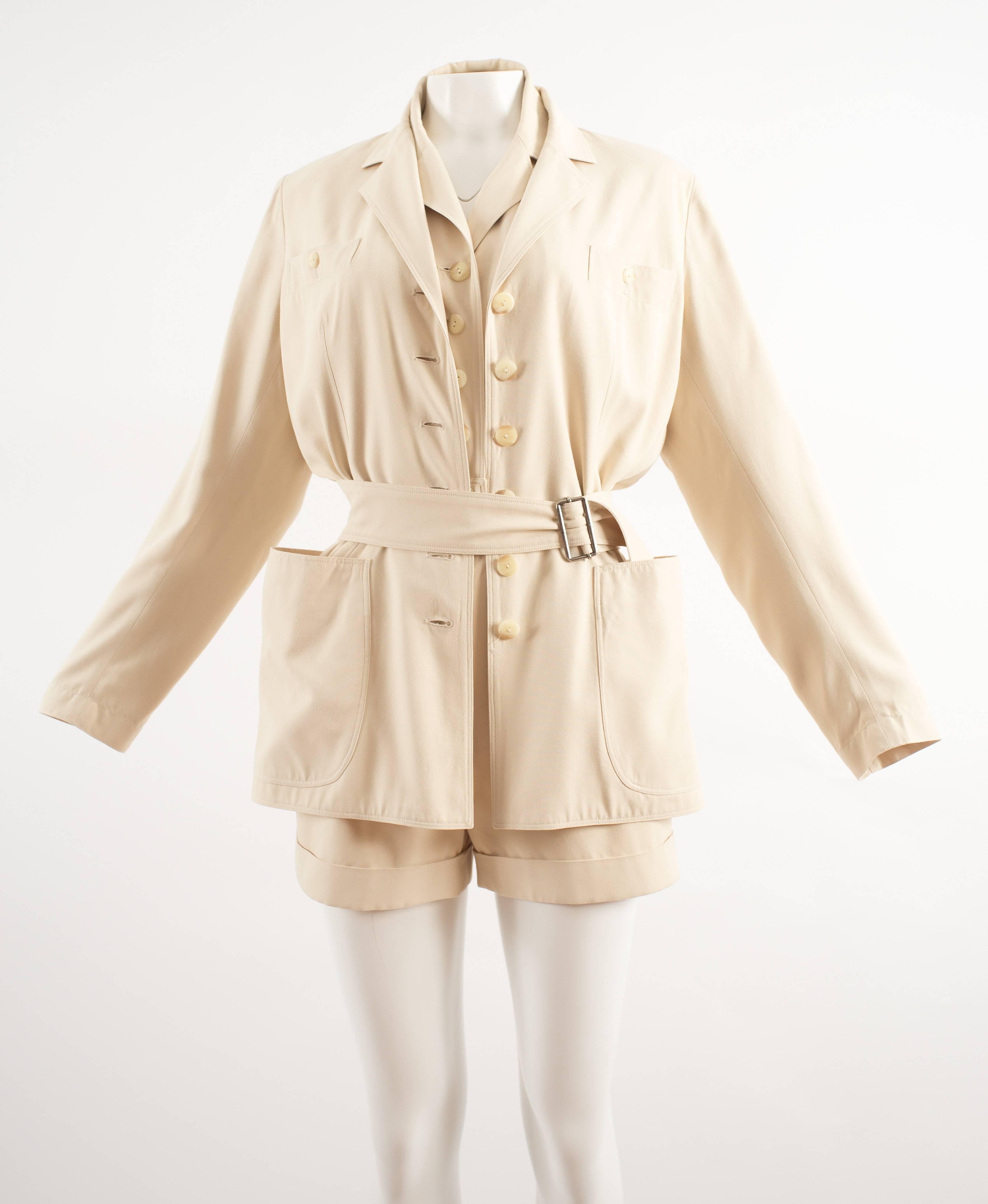 White Alaia Spring-Summer 1988 cream cotton playsuit and jacket  For Sale