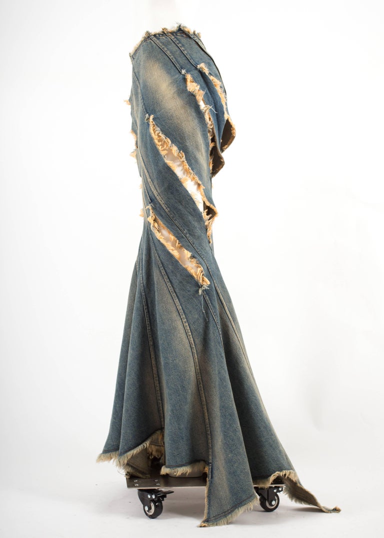 Junya Watanabe Spring-Summer 2002 bias cut denim flared skirt at 